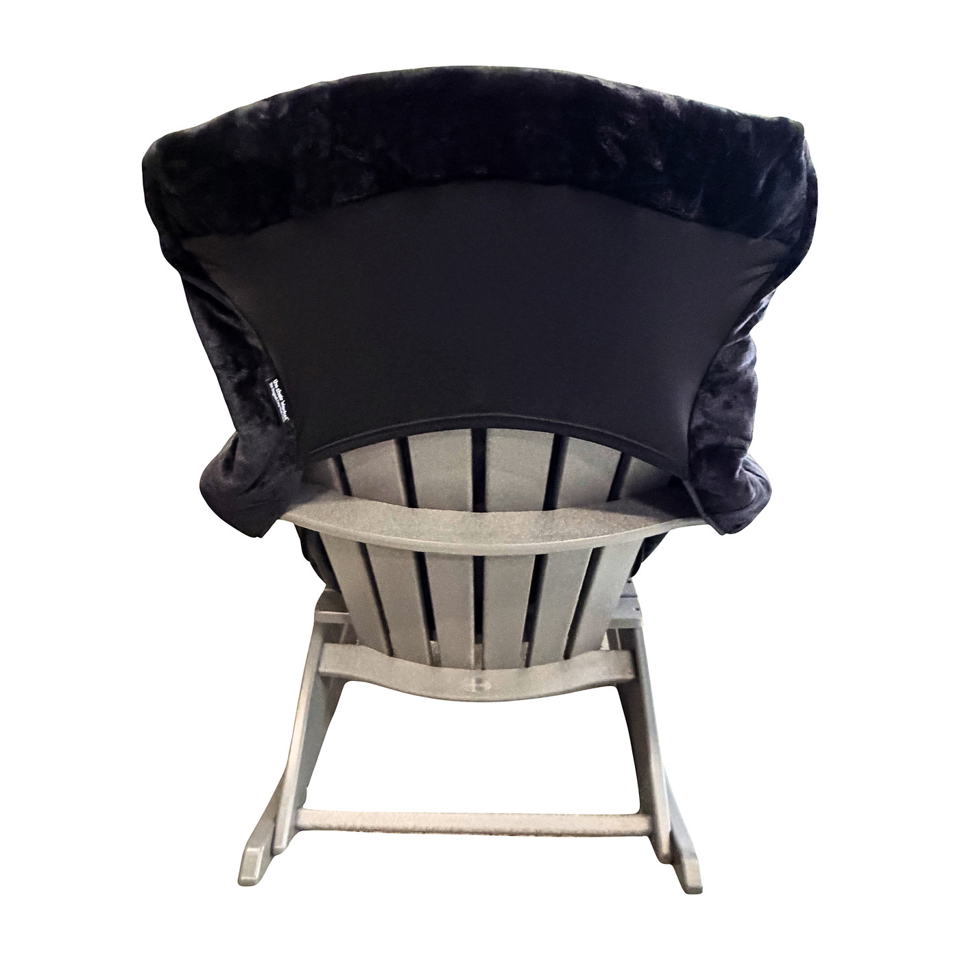 Black reversible fleece and waterproof chair blanket cover with a cozy fleece side, waterproof protective side, stretch-to-fit backing, and attached carry bag.