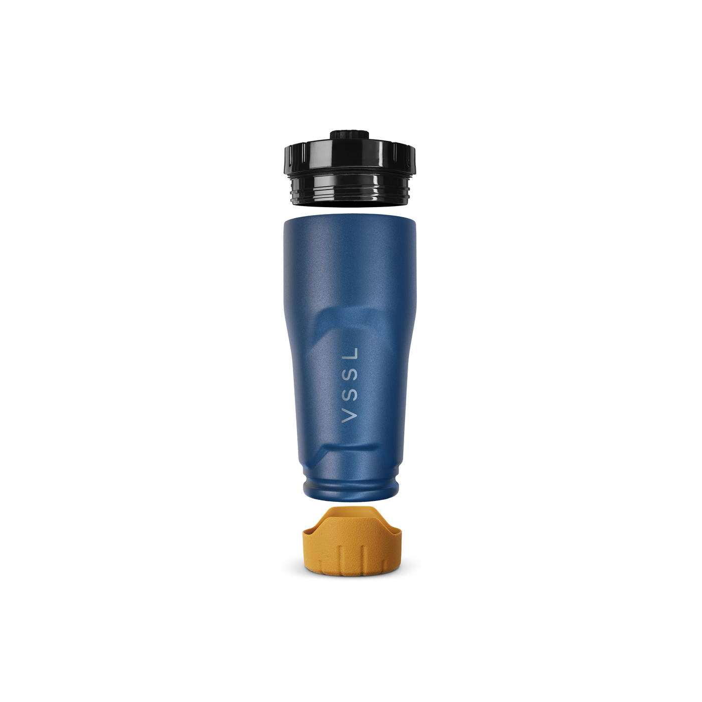 Pacific Blue VSSL® Rift Tumbler – 16 oz., recycled stainless steel insulated tumbler with a double-wall vacuum design, twist-lock leakproof lid, ergonomic comfort grip, removable silicone bumper, and carry loop for coffee, tea, and everyday hydration.