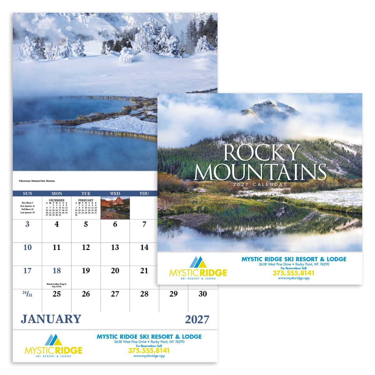 Rocky Mountains wall calendar featuring breathtaking mountain landscape photography.