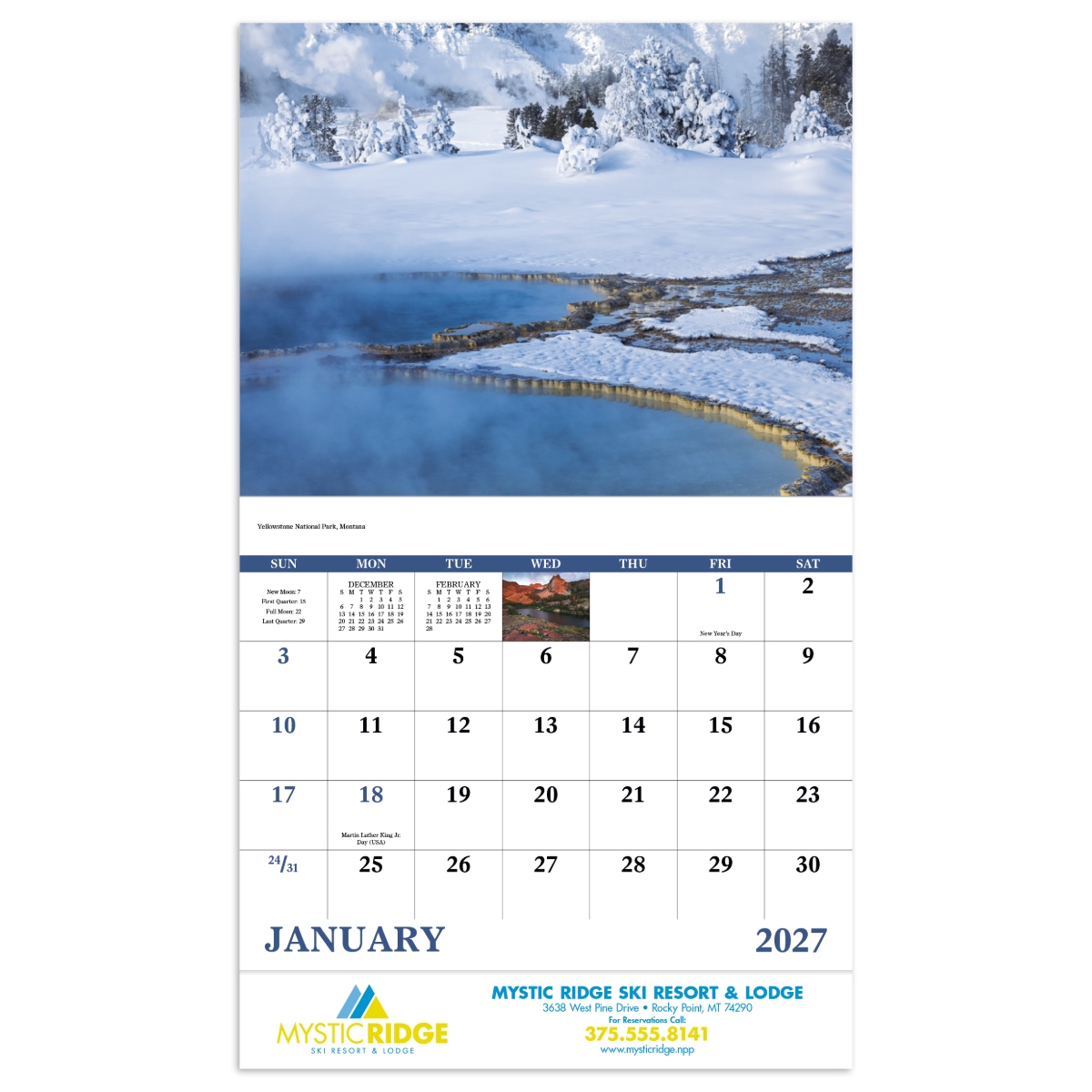 Rocky Mountains wall calendar featuring breathtaking mountain landscape photography.