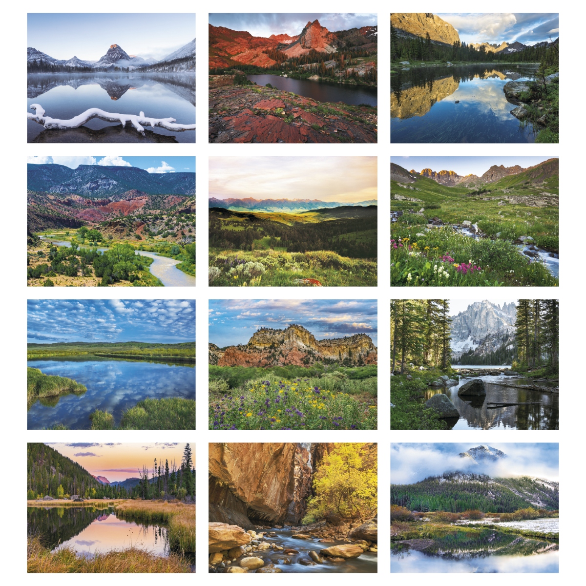 Rocky Mountains wall calendar featuring breathtaking mountain landscape photography.