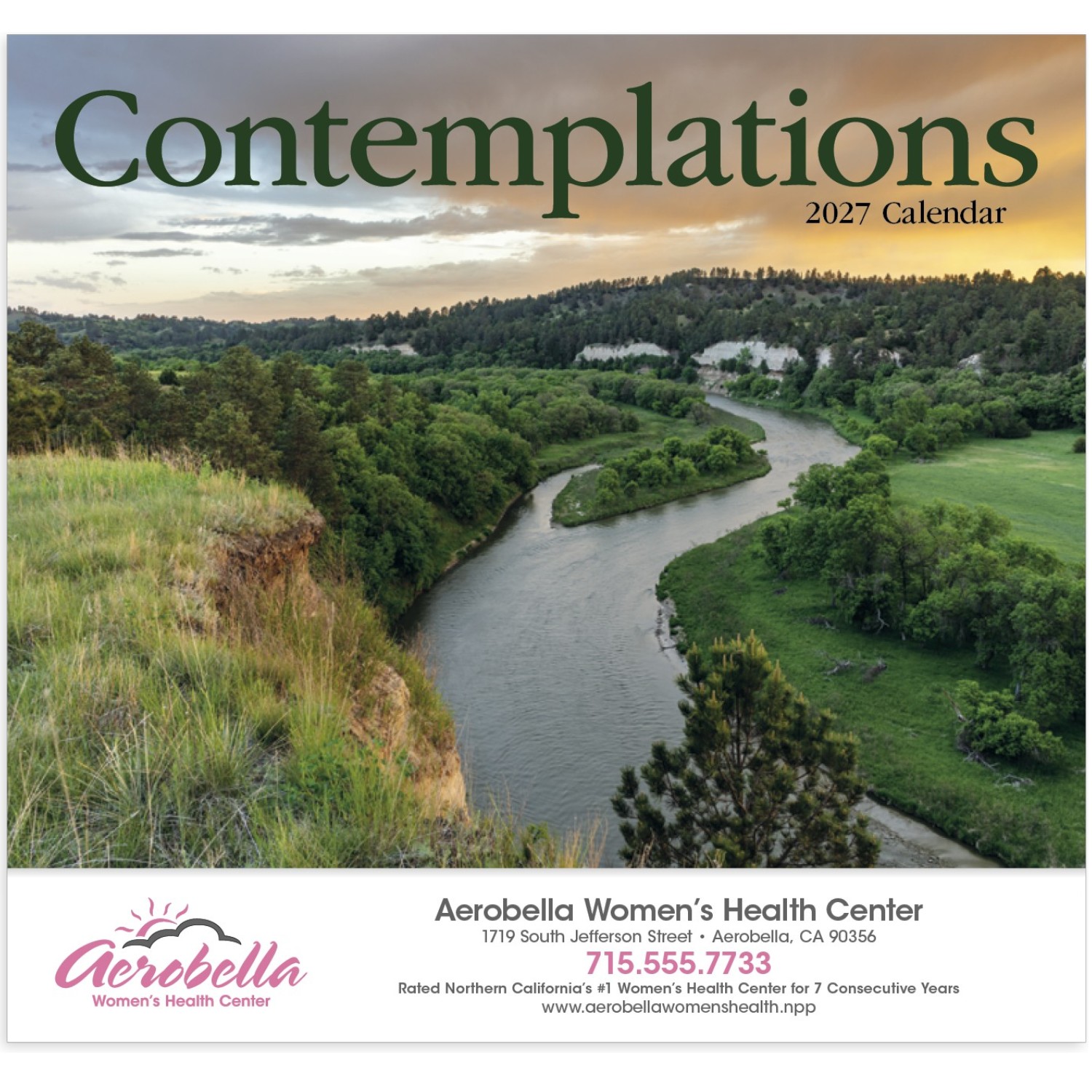 Contemplations Stapled Calendar featuring inspirational nature photography and uplifting quotes, glossy paper pages with a stapled binding, monthly calendar grids, and a wall calendar design for home, office, and scheduling.