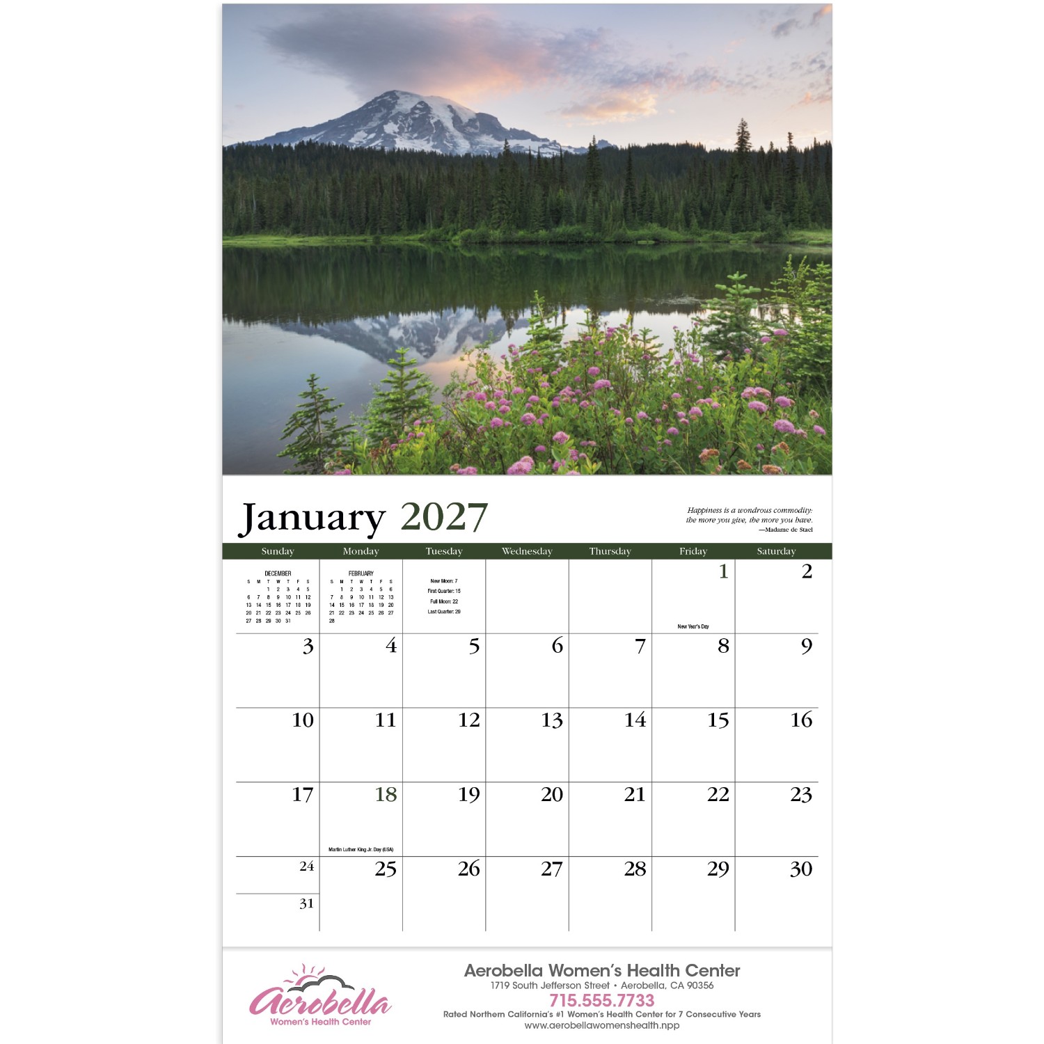Contemplations Stapled Calendar featuring inspirational nature photography and uplifting quotes, glossy paper pages with a stapled binding, monthly calendar grids, and a wall calendar design for home, office, and scheduling.