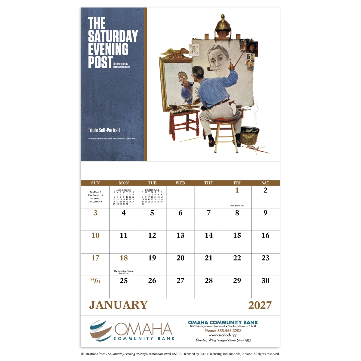 Wall calendar featuring classic Norman Rockwell illustrations from The Saturday Evening Post.
