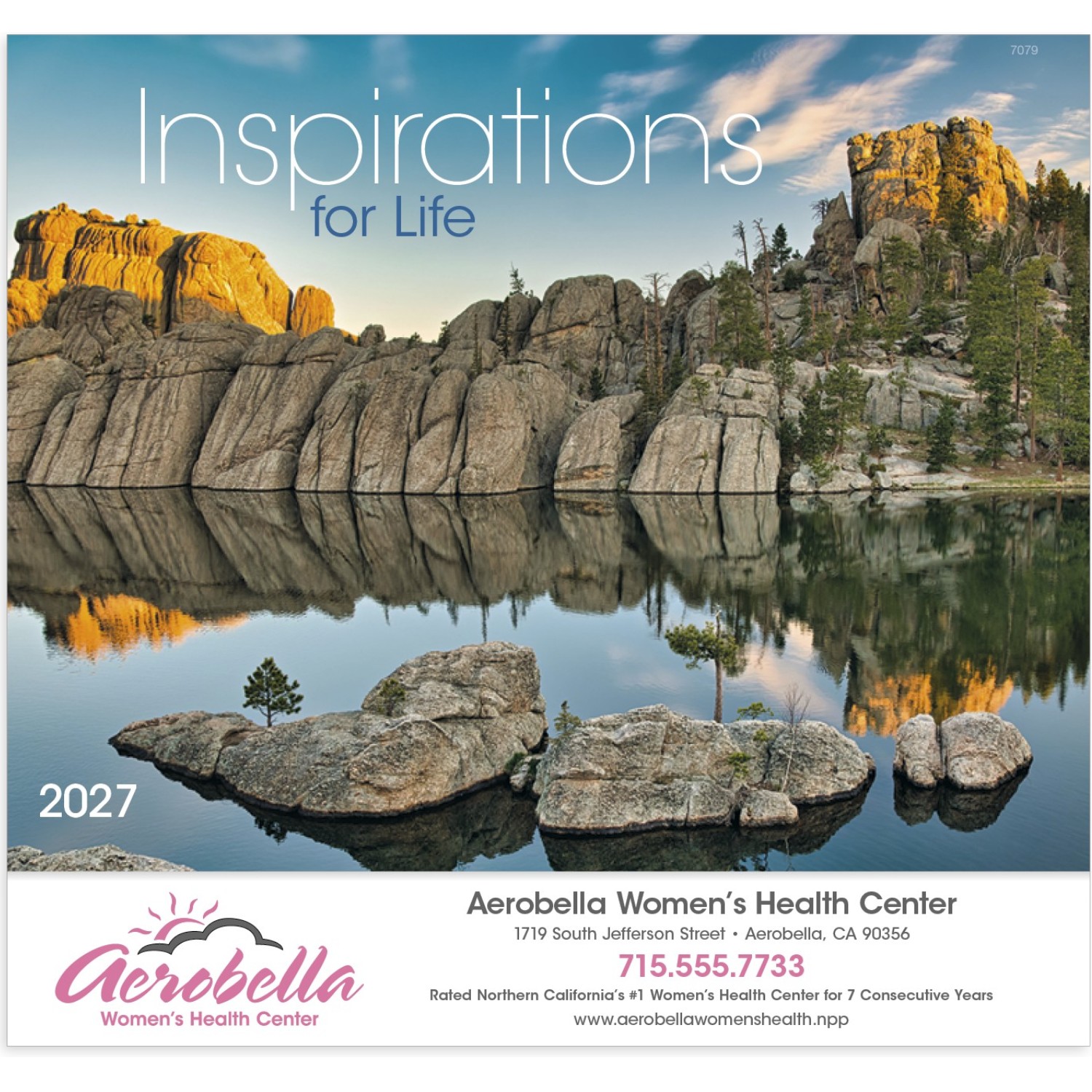 Inspirations for Life Stapled Calendar featuring inspirational nature photography and uplifting quotes, glossy paper pages with a stapled binding, monthly calendar grids, and a wall calendar design for home, office, and scheduling.
