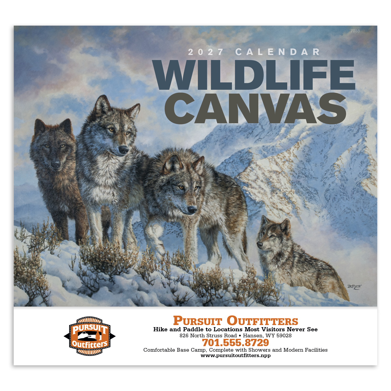 Multicolor wildlife canvas stapled calendar featuring vibrant, detailed paintings of North American wildlife with high-quality imagery and a glossy UV-coated cover.