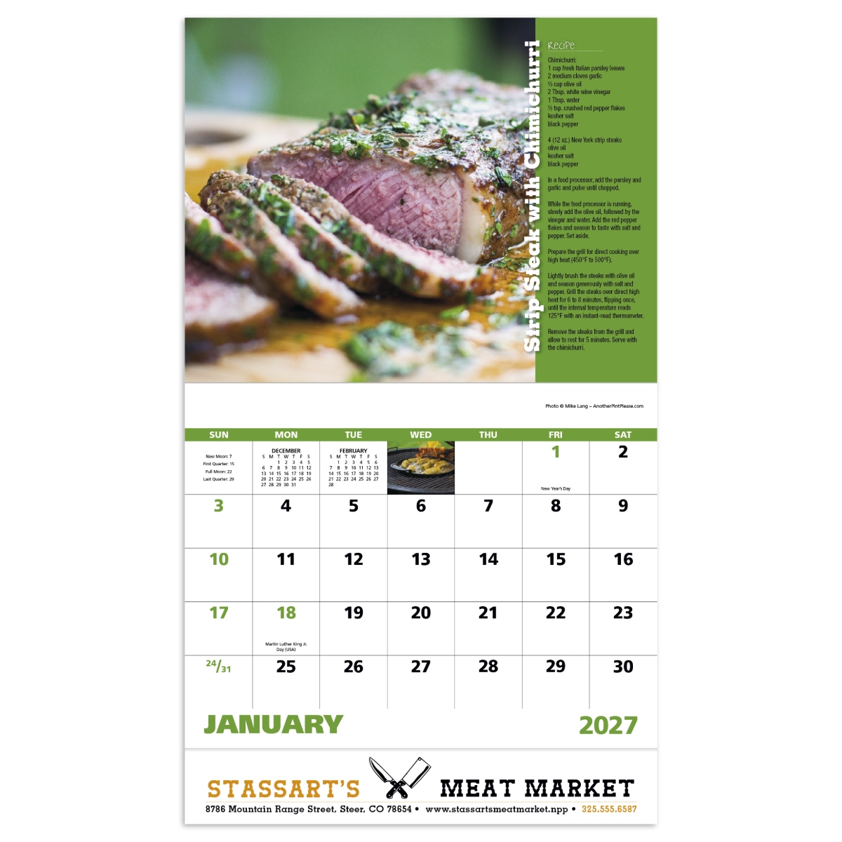 Wall calendar featuring grilled recipes and mouthwatering barbecue photography.