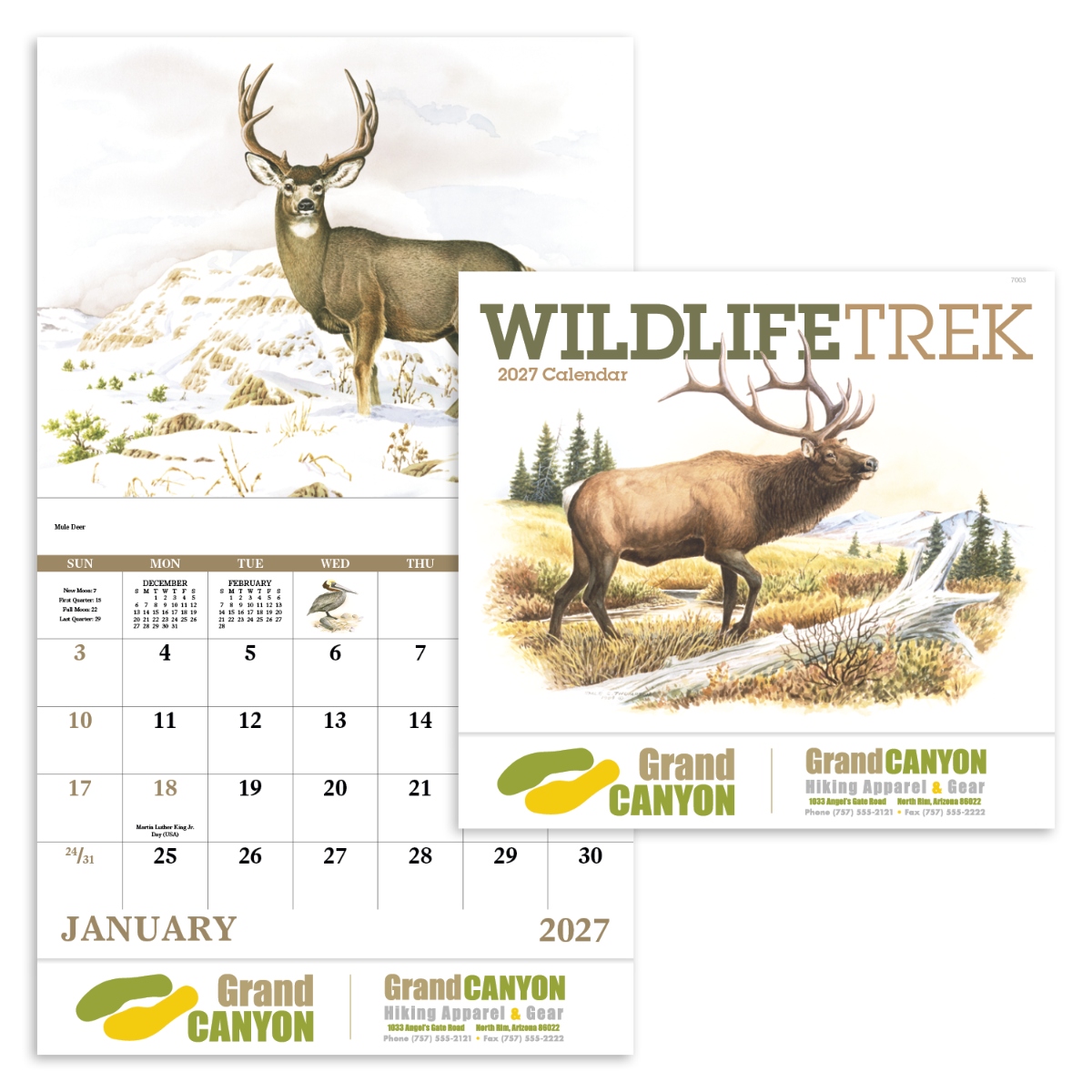 Wall calendar featuring detailed wildlife paintings and nature scenes.