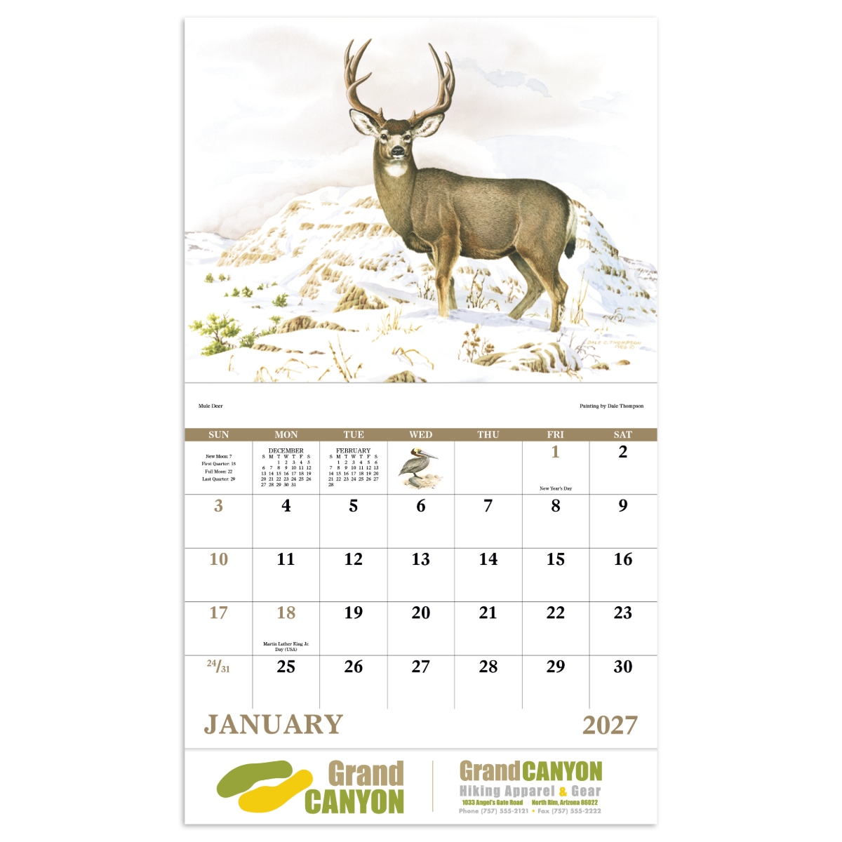 Wall calendar featuring detailed wildlife paintings and nature scenes.