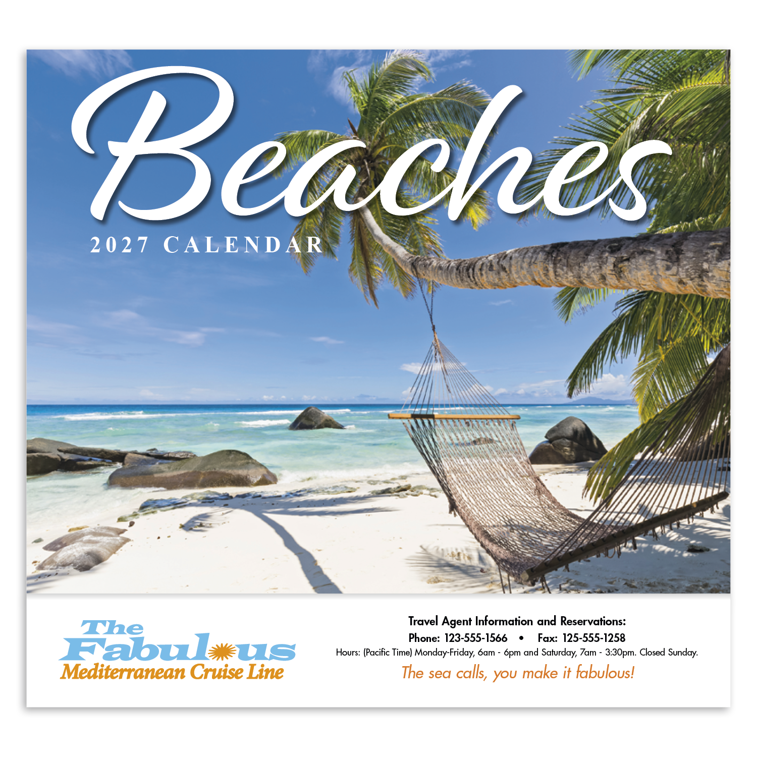 Multicolor tropical beaches stapled calendar featuring beautiful beach and coastal imagery with high-quality photography, glossy paper stock, and a UV-coated cover.