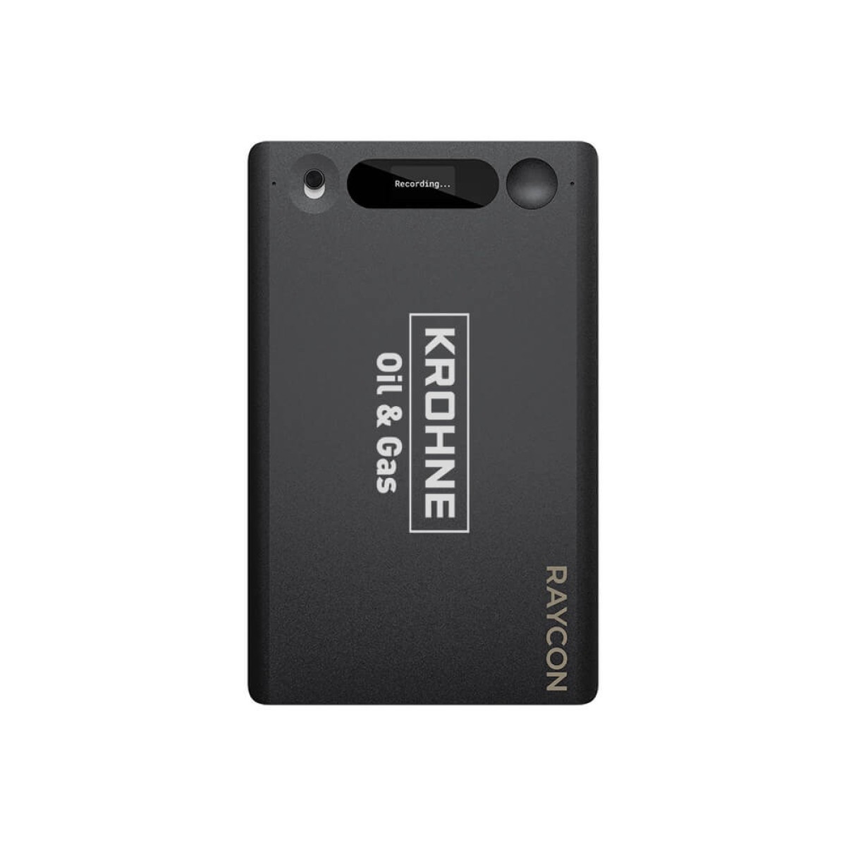 Raycon AI Notetaker in Carbon Black, ultra-slim magnetic voice recorder with a compact rectangular design, built-in microphones, and a portable profile for recording meetings, phone calls, lectures, and conversations with AI transcription and note-taking.