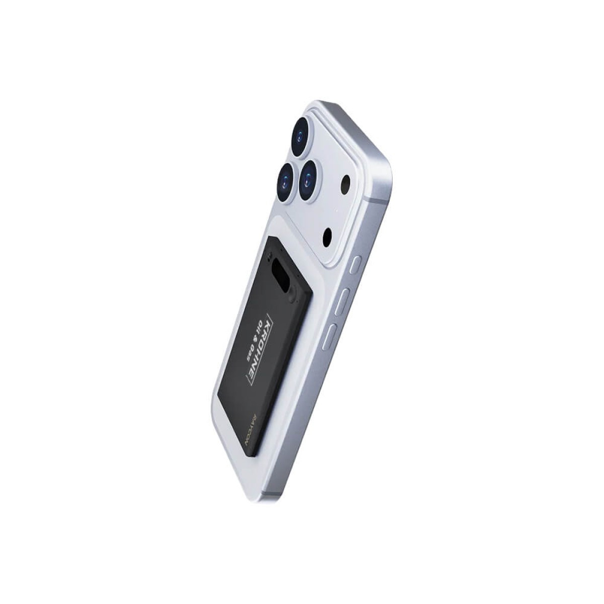 Raycon AI Notetaker in Carbon Black, ultra-slim magnetic voice recorder with a compact rectangular design, built-in microphones, and a portable profile for recording meetings, phone calls, lectures, and conversations with AI transcription and note-taking.