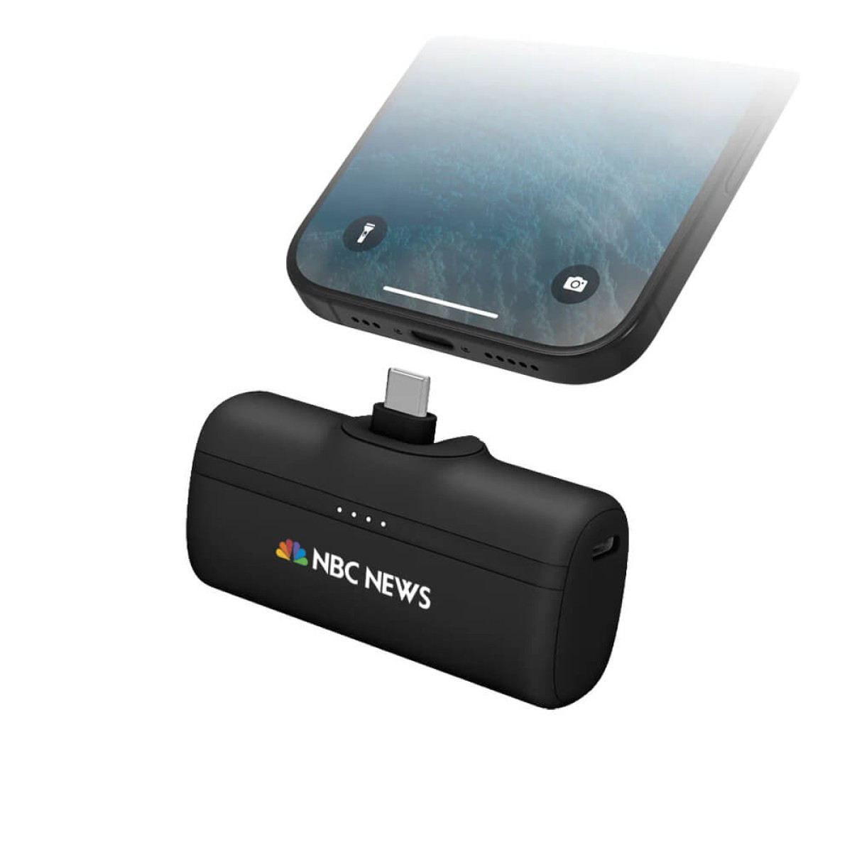 Black Nimble Bump Portable Charger, compact portable power bank with a foldable built-in USB-C connector, USB-C charging port, and rounded rectangular design for fast charging smartphones and USB-C devices on the go.
