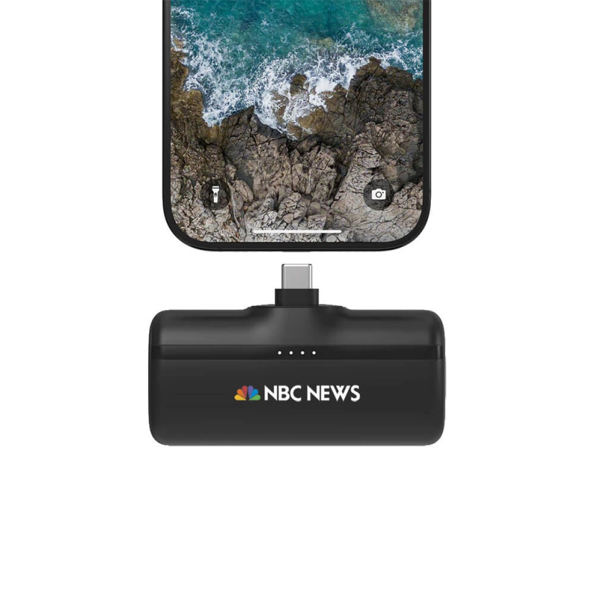 Black Nimble Bump Portable Charger, compact portable power bank with a foldable built-in USB-C connector, USB-C charging port, and rounded rectangular design for fast charging smartphones and USB-C devices on the go.
