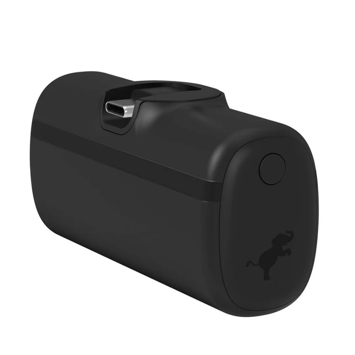 Black Nimble Bump Portable Charger, compact portable power bank with a foldable built-in USB-C connector, USB-C charging port, and rounded rectangular design for fast charging smartphones and USB-C devices on the go.