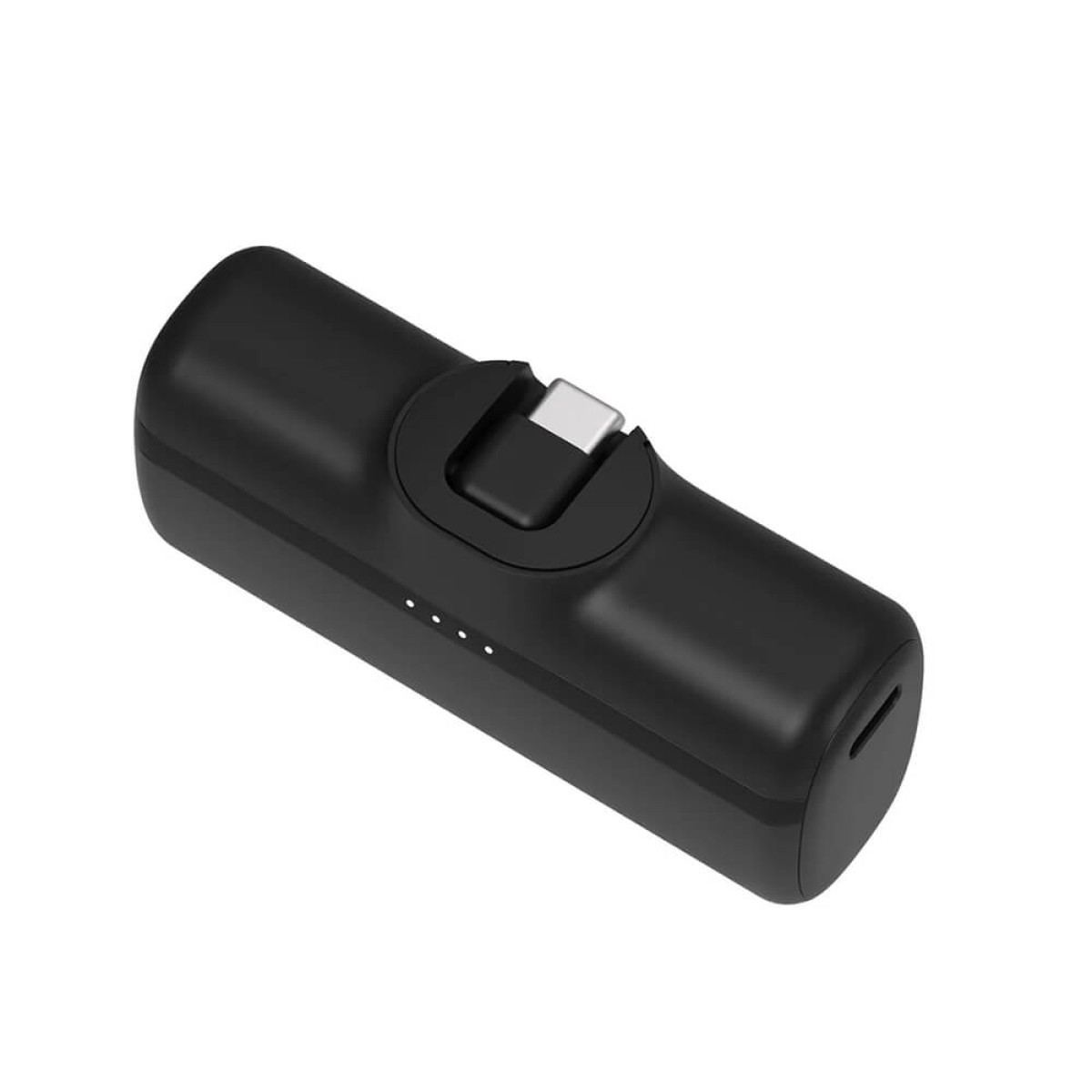 Black Nimble Bump Portable Charger, compact portable power bank with a foldable built-in USB-C connector, USB-C charging port, and rounded rectangular design for fast charging smartphones and USB-C devices on the go.