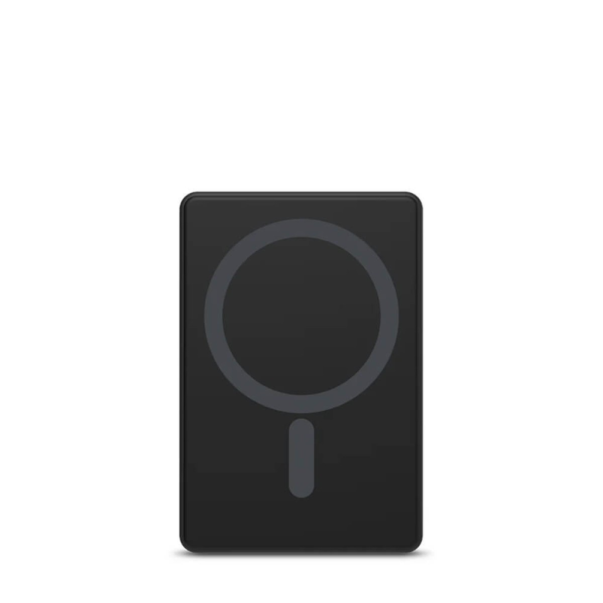 Black Nimble CHAMP Wireless 5K Magnetic Portable Charger, compact magnetic wireless power bank with a smooth rounded design, USB-C charging port, and pocket-sized profile for wirelessly charging MagSafe-compatible smartphones and USB-C devices on the go.