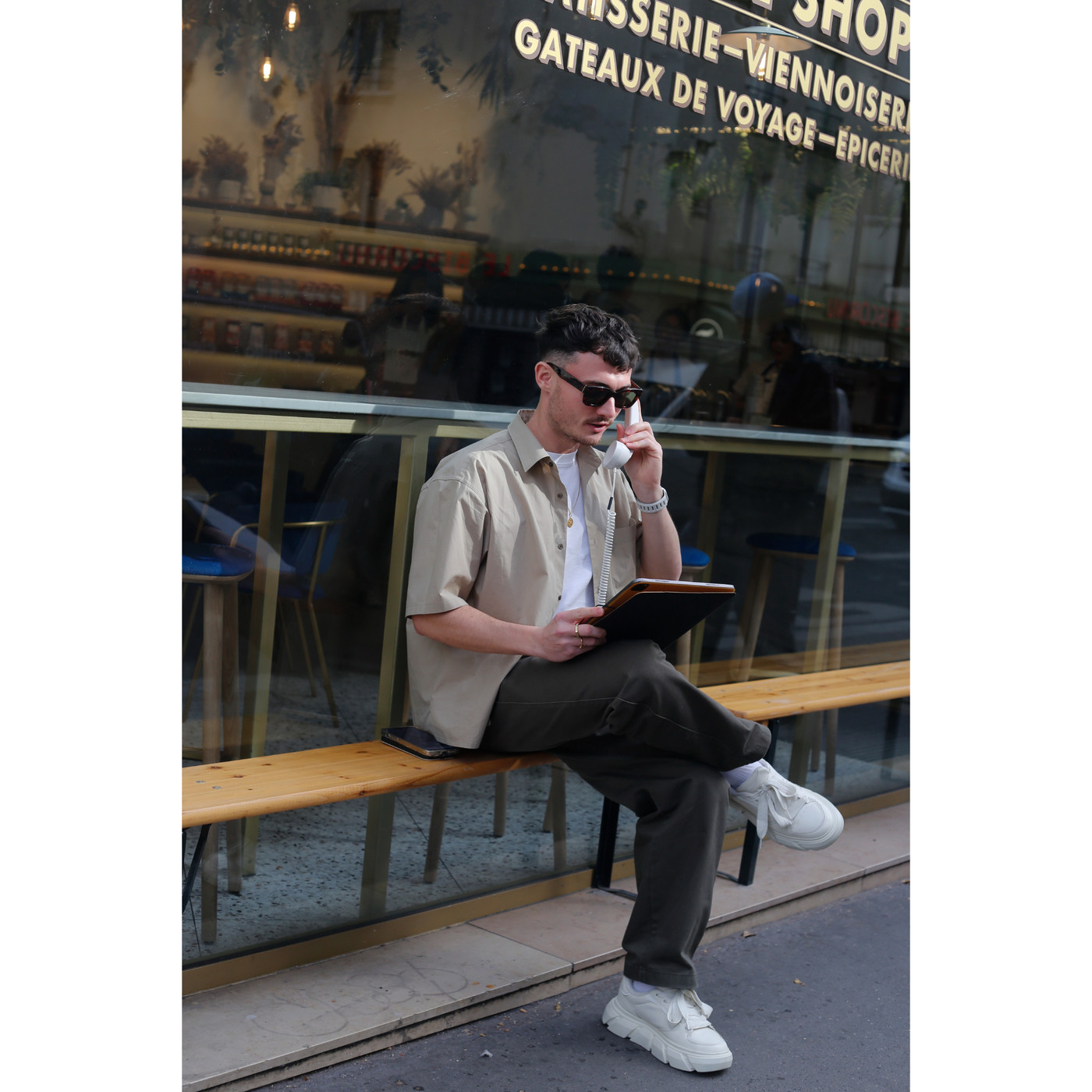 Sandstone Native Union Pop Phone handset made from recycled ABS and zinc alloy with a high-quality microphone and speaker, comfortable grip, built-in call button, and USB-C connectivity.