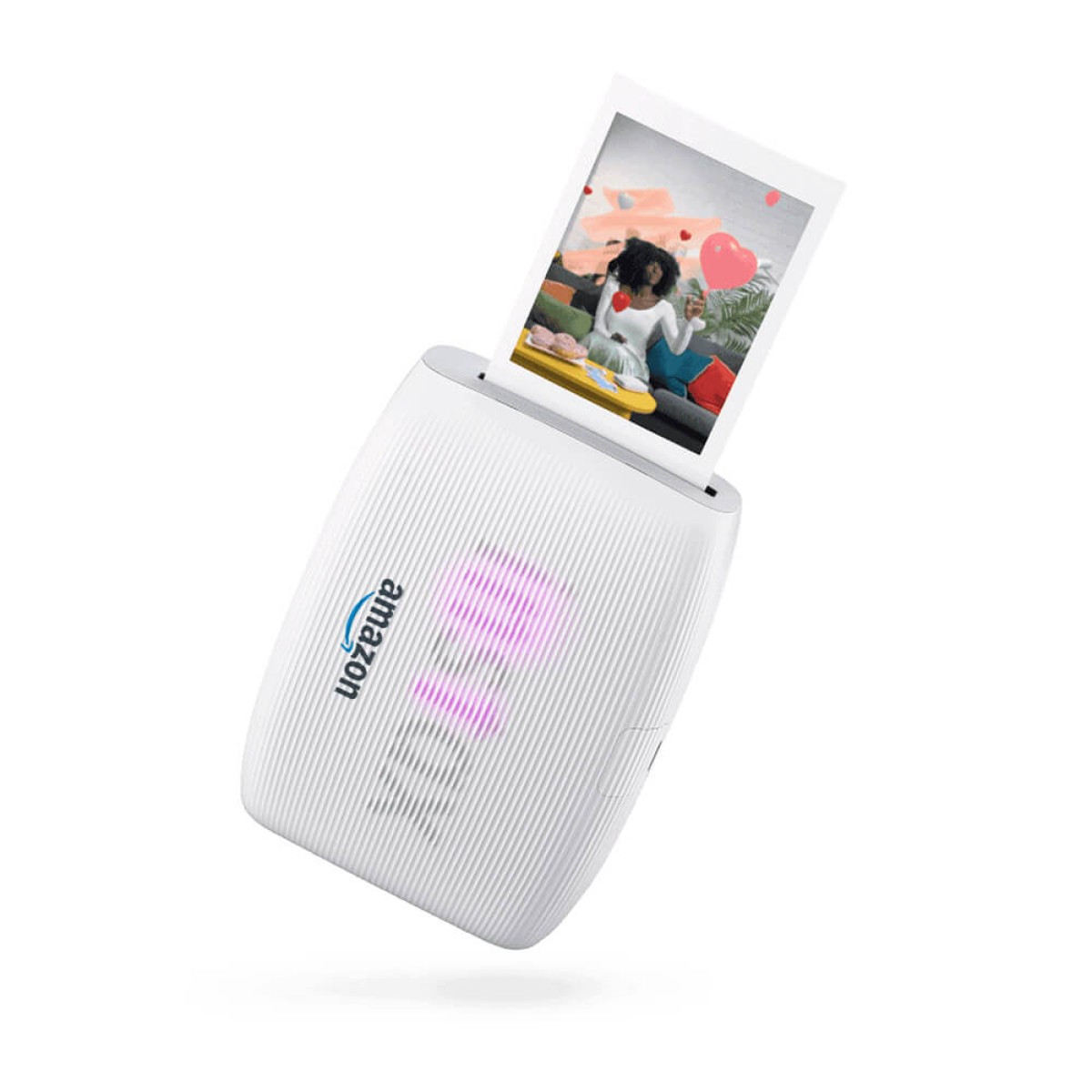 White FUJIFILM Instax Mini Link 3 Printer, compact ABS smartphone photo printer with a textured finish, LED status lights, and USB-C charging port for printing instant mini photos from a smartphone via Bluetooth.