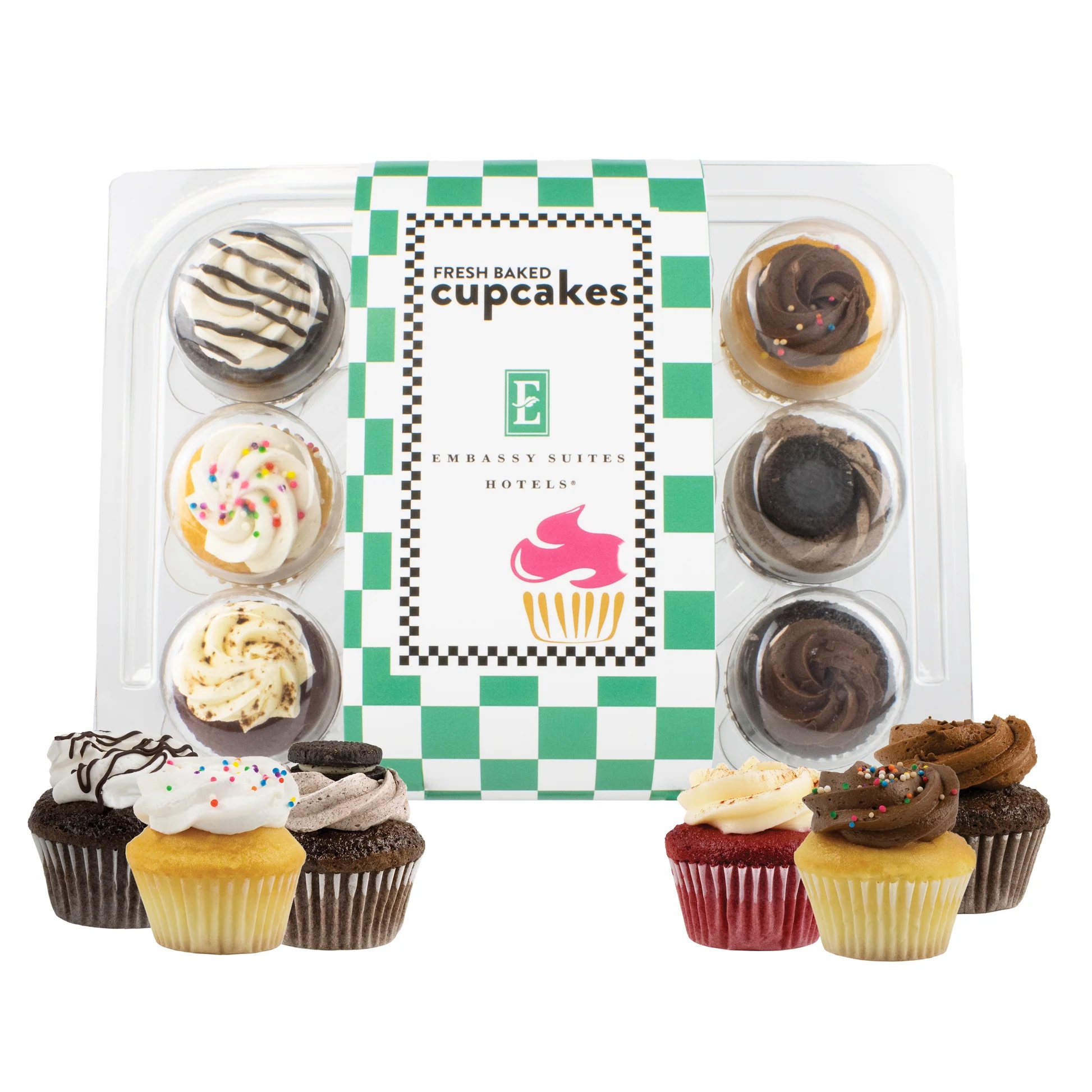 Assorted bite-size cupcake collection featuring a variety of freshly baked cupcake flavors presented in a packaged sleeve.
