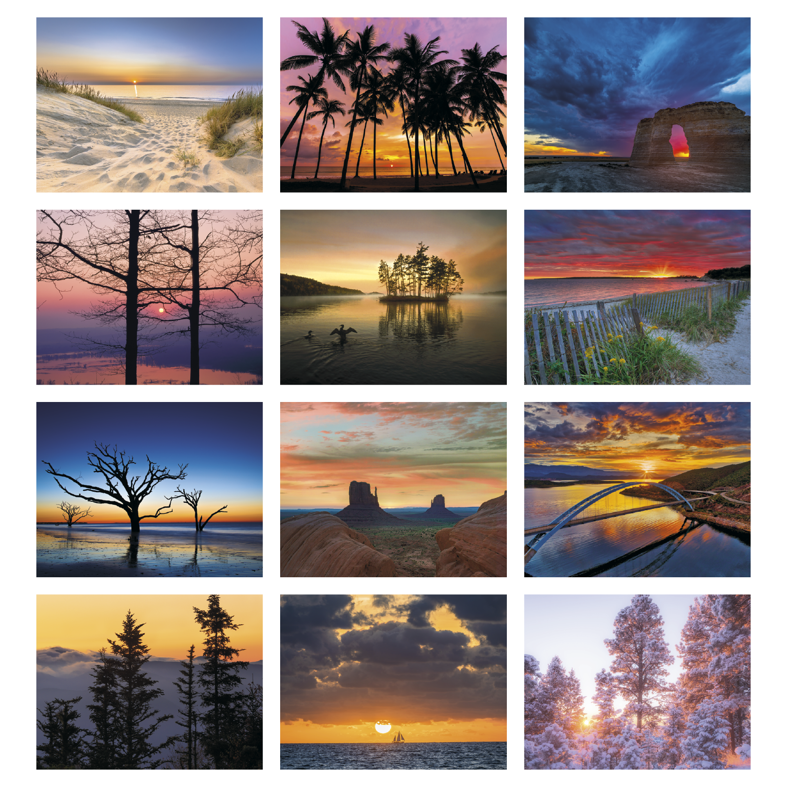 2027 appointment calendar featuring serene sunrise and sunset landscape imagery, a glossy UV-coated cover, and a practical monthly planning layout for organizing schedules.