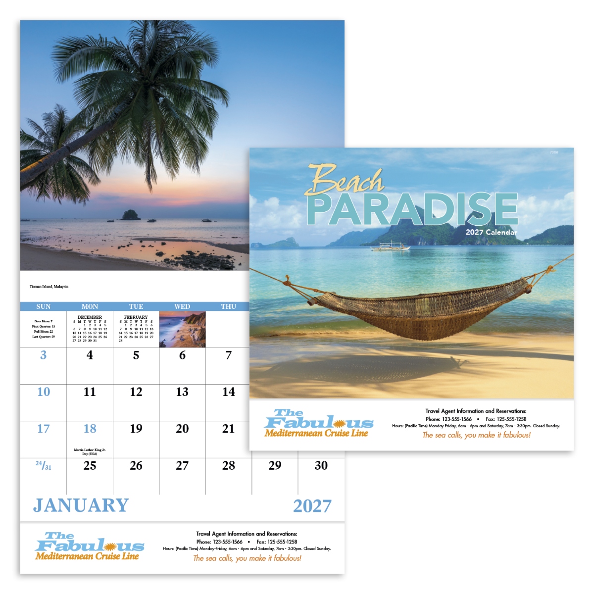 Wall calendar featuring beautiful tropical beaches and relaxing coastal scenery.