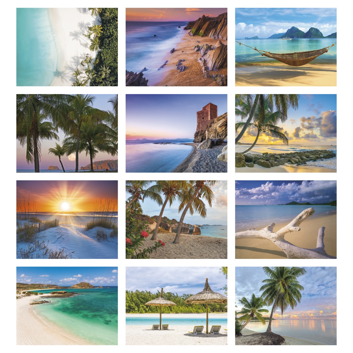 Wall calendar featuring beautiful tropical beaches and relaxing coastal scenery.