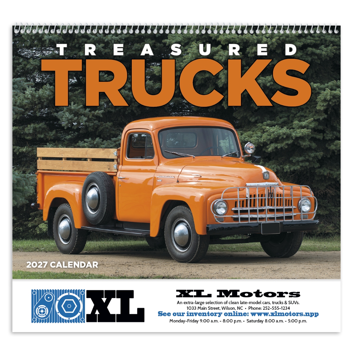 Spiral wall calendar featuring vintage trucks and classic automotive photography.