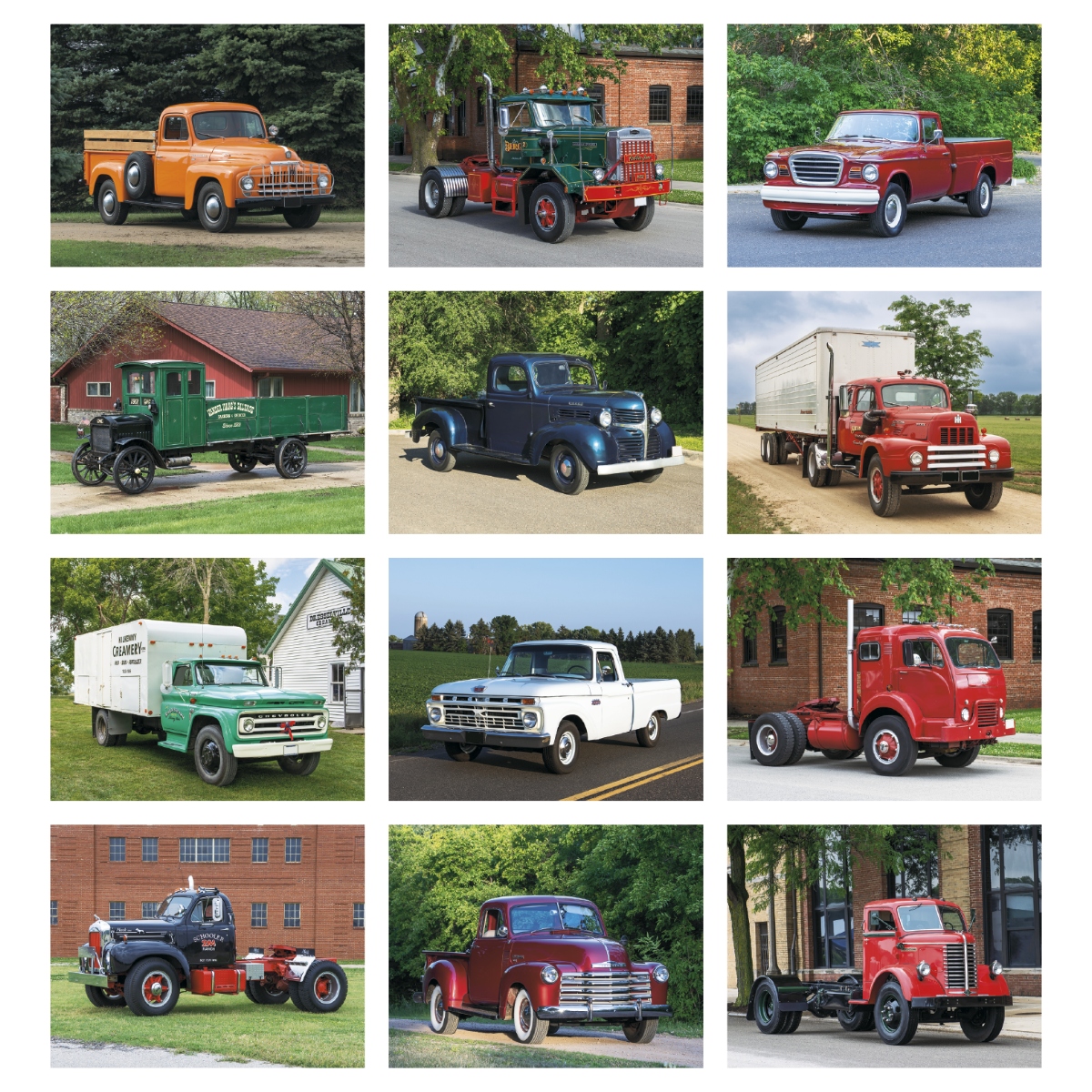 Spiral wall calendar featuring vintage trucks and classic automotive photography.