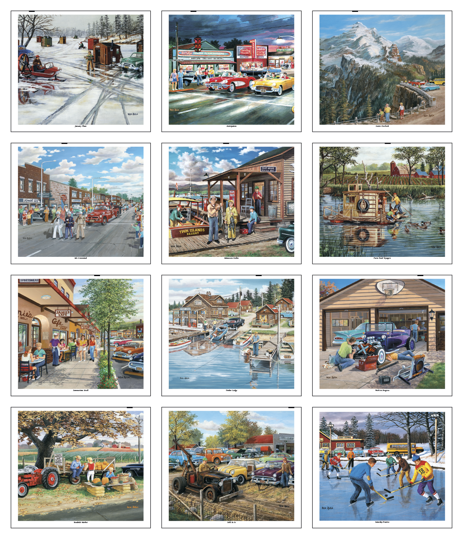 America Remembered Pocket Calendar featuring nostalgic Americana artwork by Ken Zylla, a pocket-style wall calendar with monthly calendar grids, built-in storage pockets for receipts and reminders, and a compact design for home, office, and everyday organization.