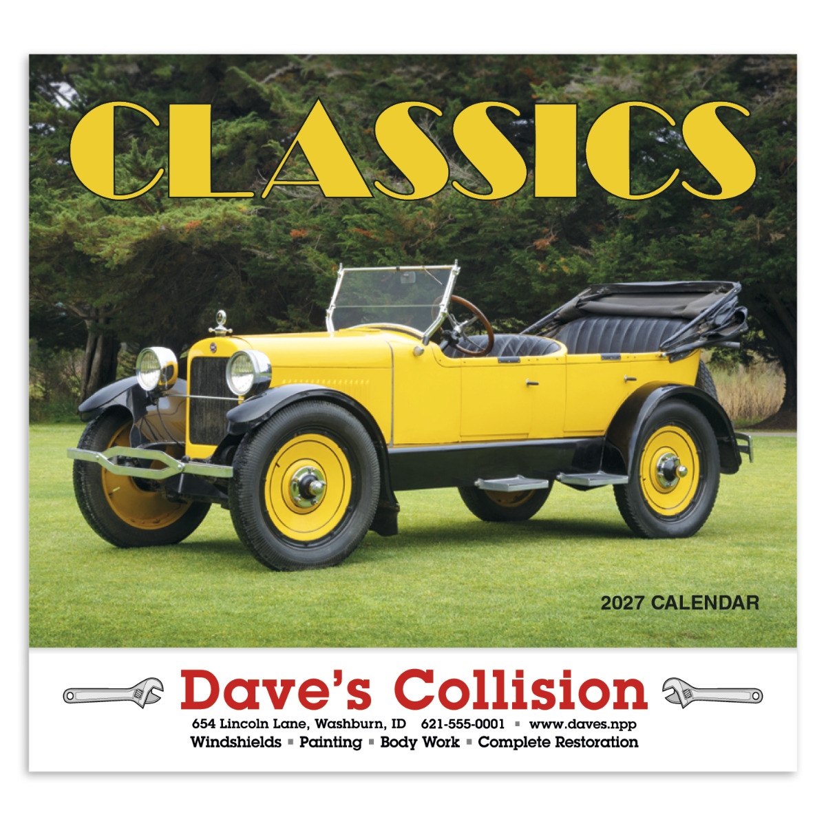 Wall appointment calendar featuring classic automobiles and vintage car photography.