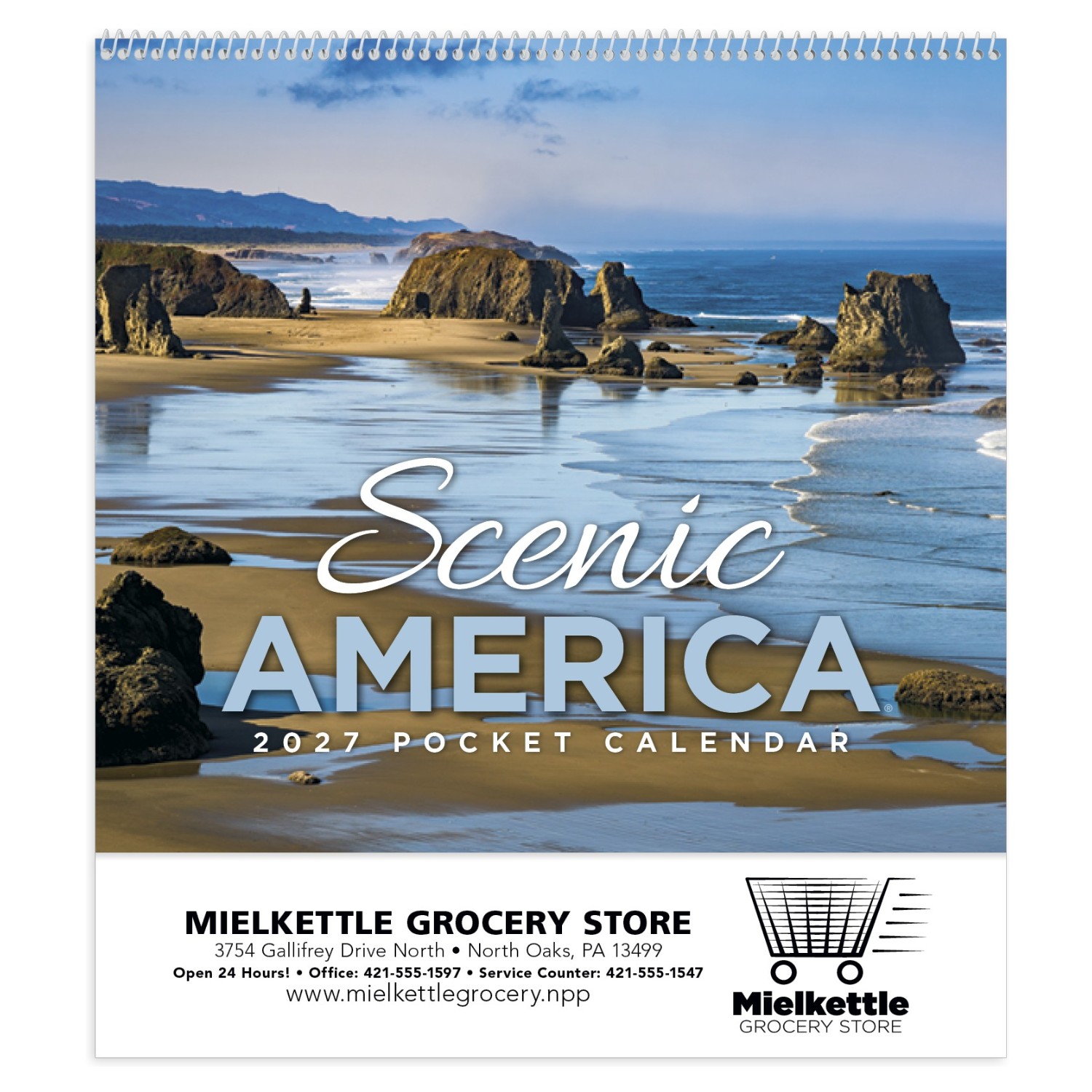 Scenic America® Pocket Calendar featuring scenic photography of America's landscapes, a pocket-style wall calendar with monthly calendar grids, built-in storage pockets for receipts and reminders, and a compact design for home, office, and everyday organization.