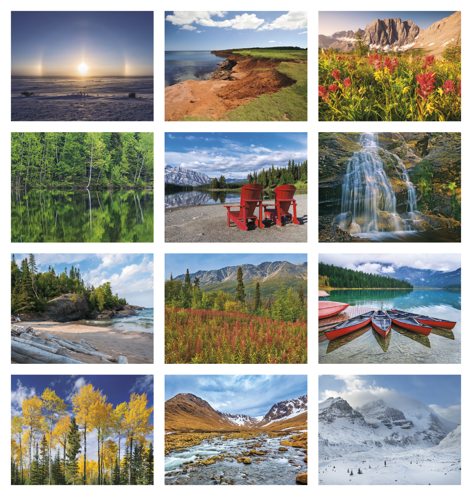 Canadian National Parks Stapled Calendar featuring breathtaking photography of Canada's national parks, glossy stapled pages with monthly calendar grids, and a wall calendar design for home, office, and year-round scheduling.