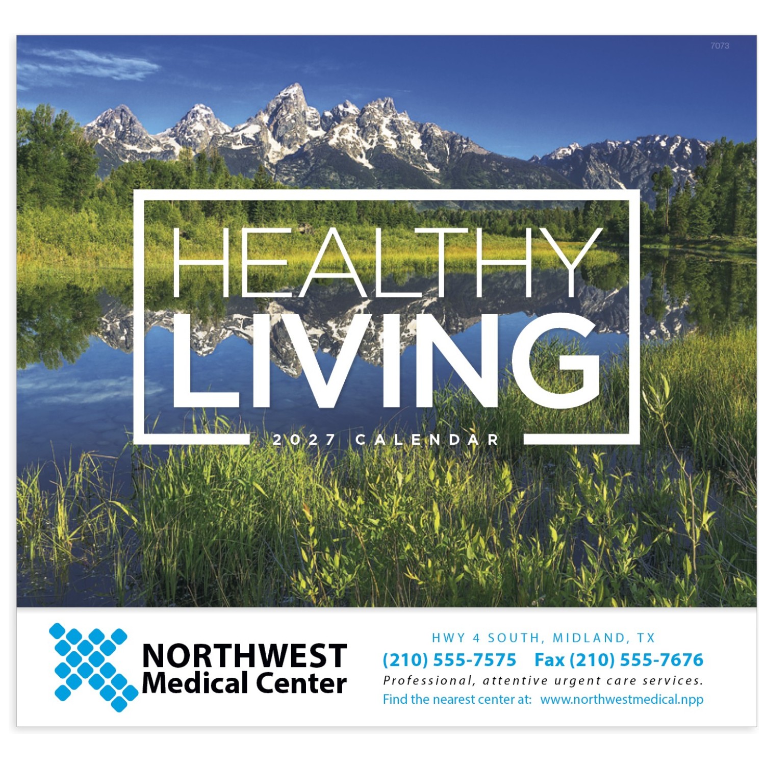Healthy Living Stapled Calendar featuring beautiful scenic landscape photography and monthly wellness tips, glossy stapled pages with monthly calendar grids, and a wall calendar design for home, office, and year-round scheduling.