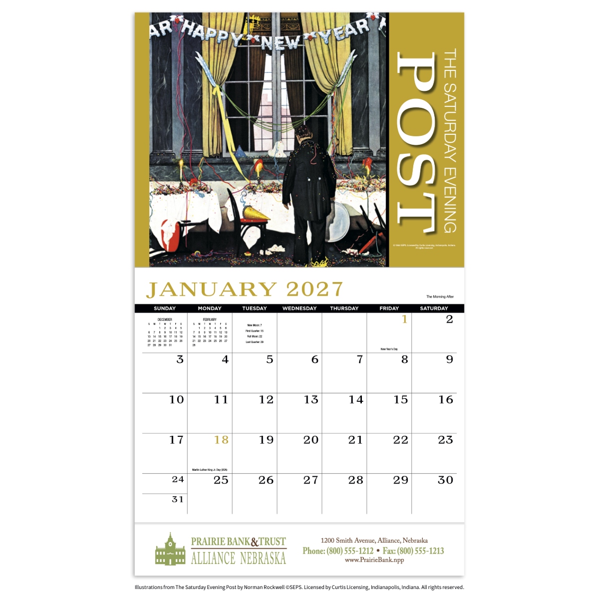 Wall calendar featuring nostalgic The Saturday Evening Post artwork with classic Americana scenes and high-quality, full-color imagery.