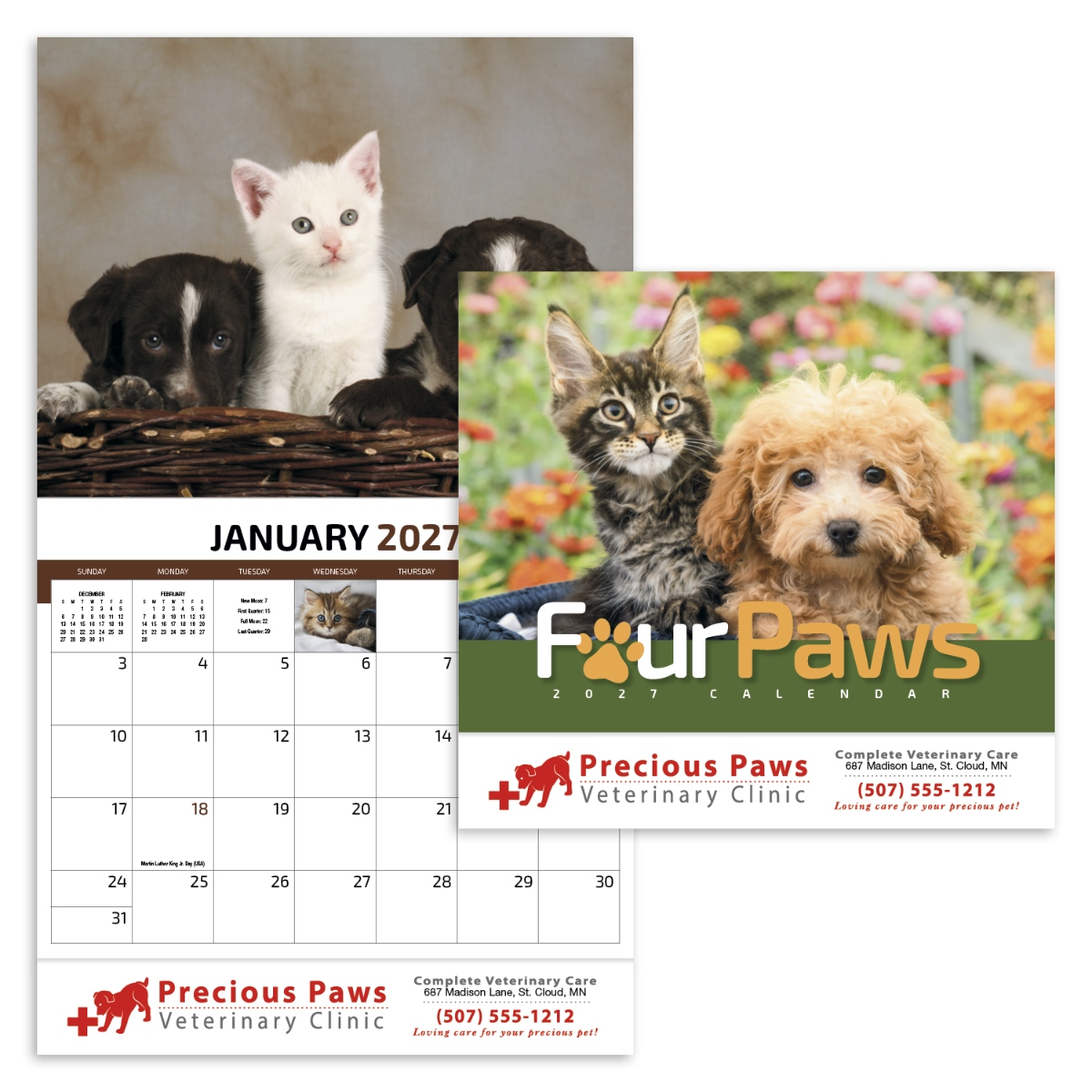 Cute puppy and kitten wall calendar featuring adorable pet photography and charming animal images throughout the year.