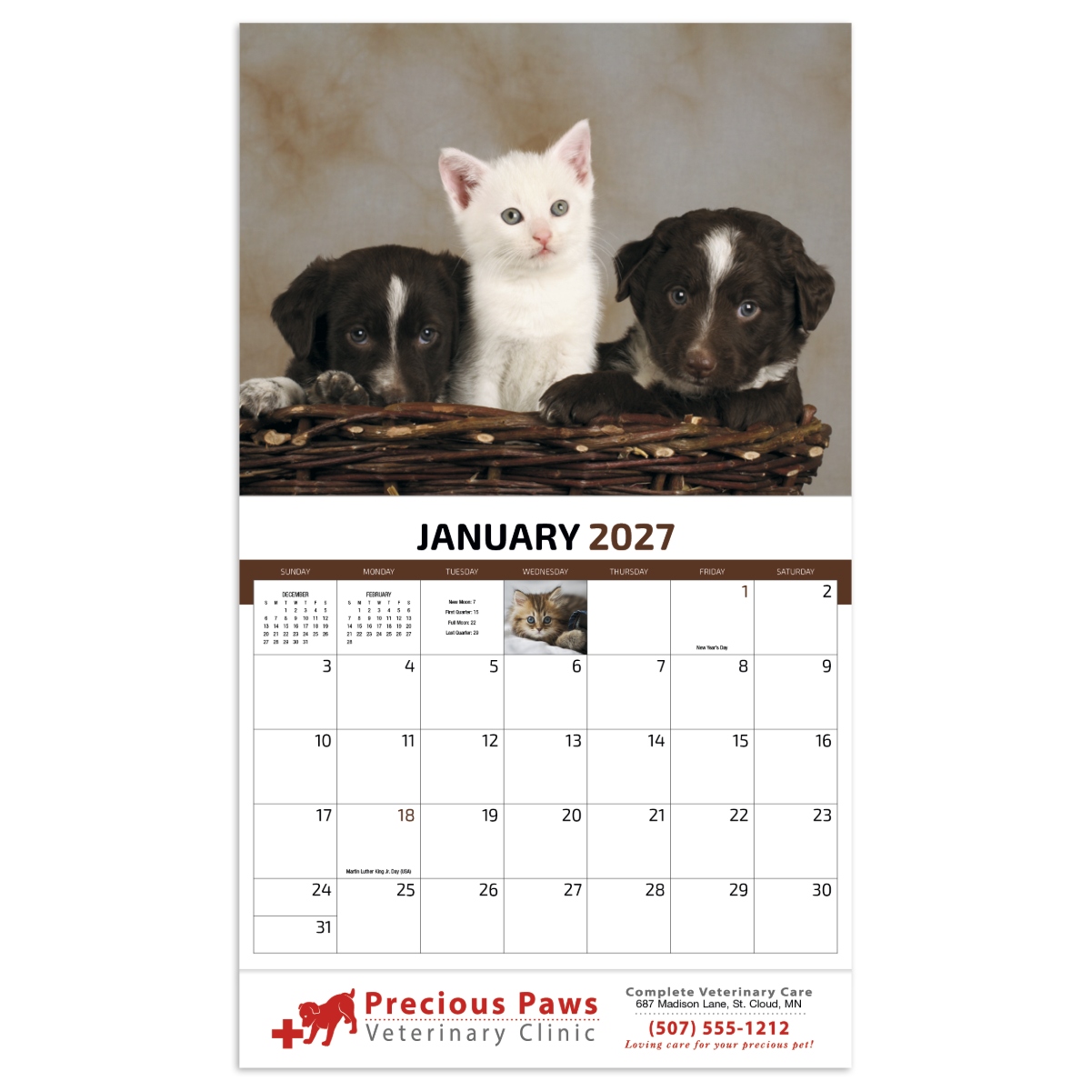 Cute puppy and kitten wall calendar featuring adorable pet photography and charming animal images throughout the year.