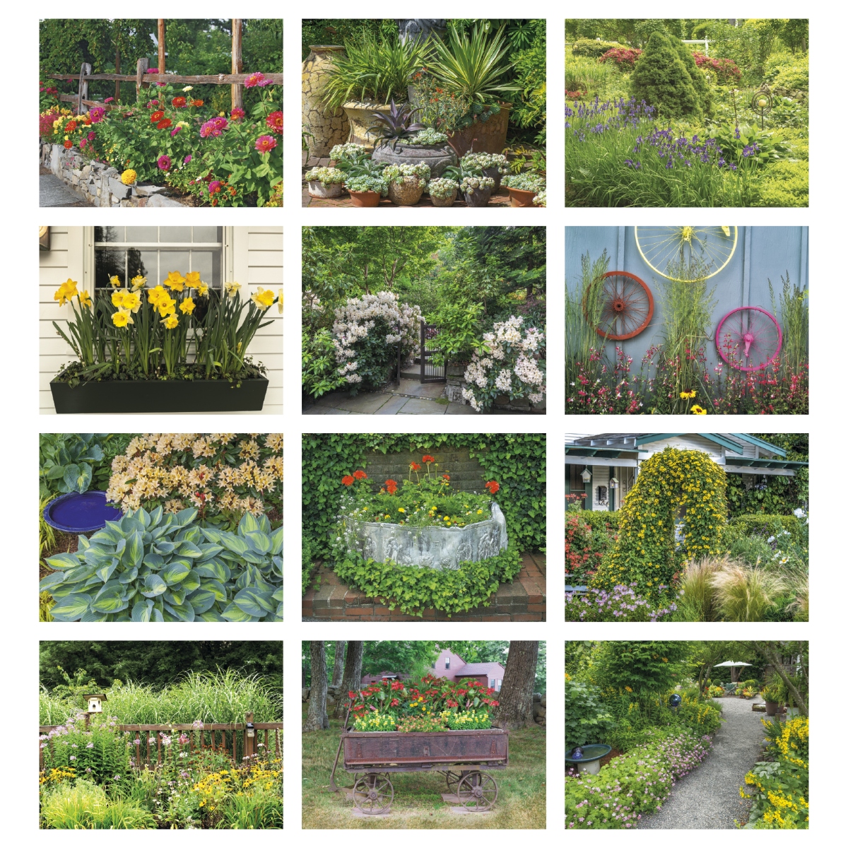 Garden-themed wall calendar featuring beautiful floral landscapes, lush greenery, and vibrant nature photography.