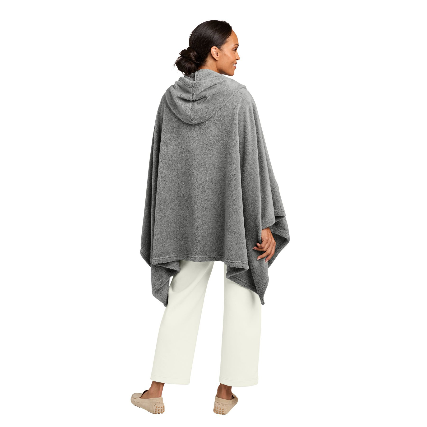 Frost Gray Port Authority Dream Plush Open Hoodie a oversized open-front hoodie with ultra-soft double-sided knit fleece, a two-panel hood, angled patch pockets, and a relaxed wrap-style silhouette for cozy lounging, travel, and everyday comfort.