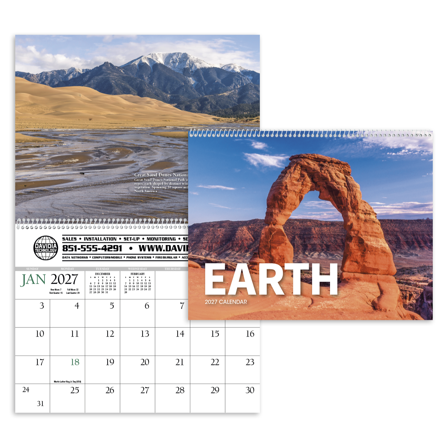 Earth Appointment Calendar featuring stunning full-color photography of unique natural phenomena, a large-format wall calendar with spacious monthly appointment grids, glossy UV-coated pages, and a professional design for home, office, and year-round scheduling.