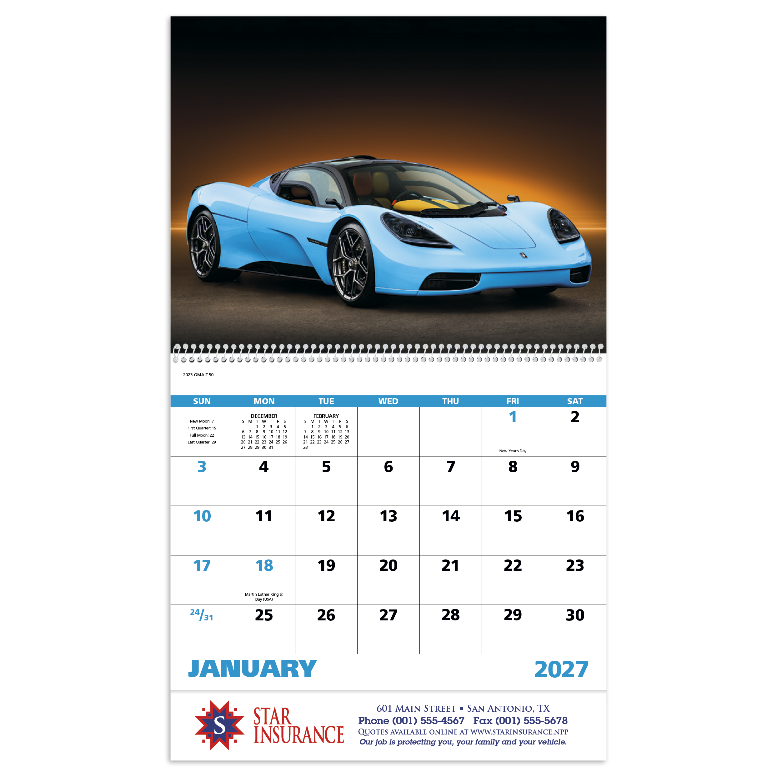 Exotic sports car promotional calendar featuring photographs of hot and luxurious cars with high-quality imagery and an FSC®-certified gloss paper cover.