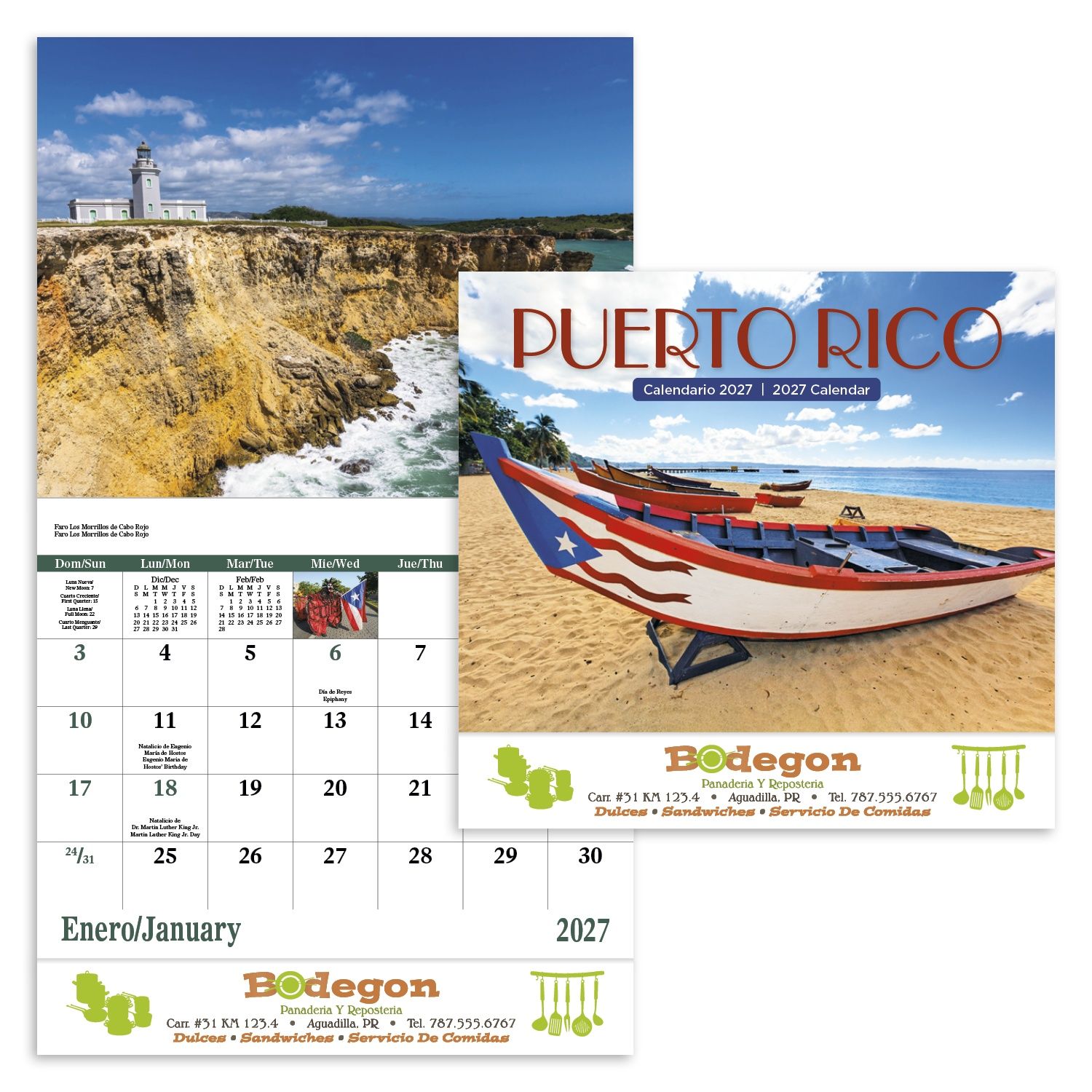 Puerto Rico promotional calendar featuring beautiful images of landmarks and scenic destinations, with high-quality imagery and an FSC®-certified gloss paper cover.