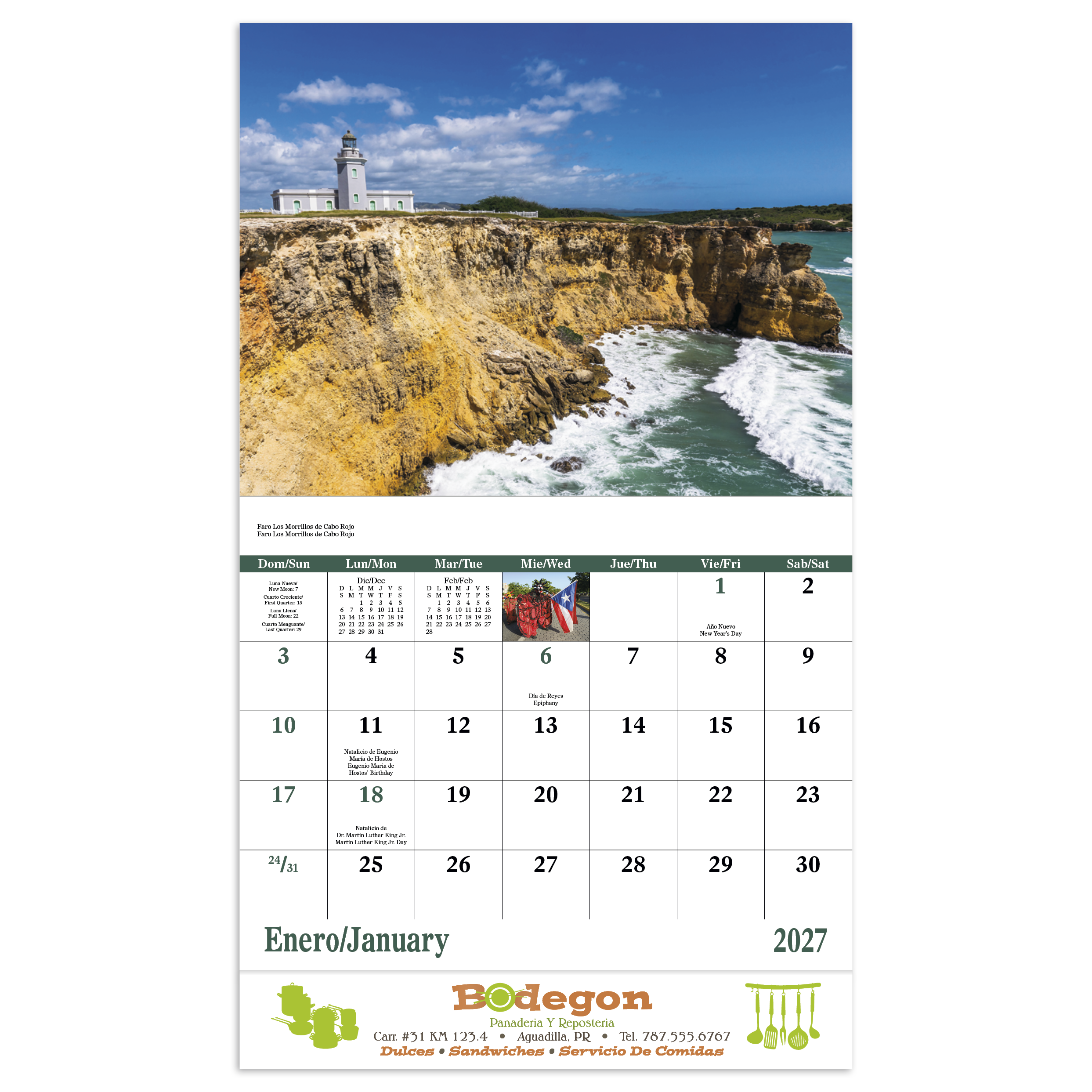 Puerto Rico promotional calendar featuring beautiful images of landmarks and scenic destinations, with high-quality imagery and an FSC®-certified gloss paper cover.