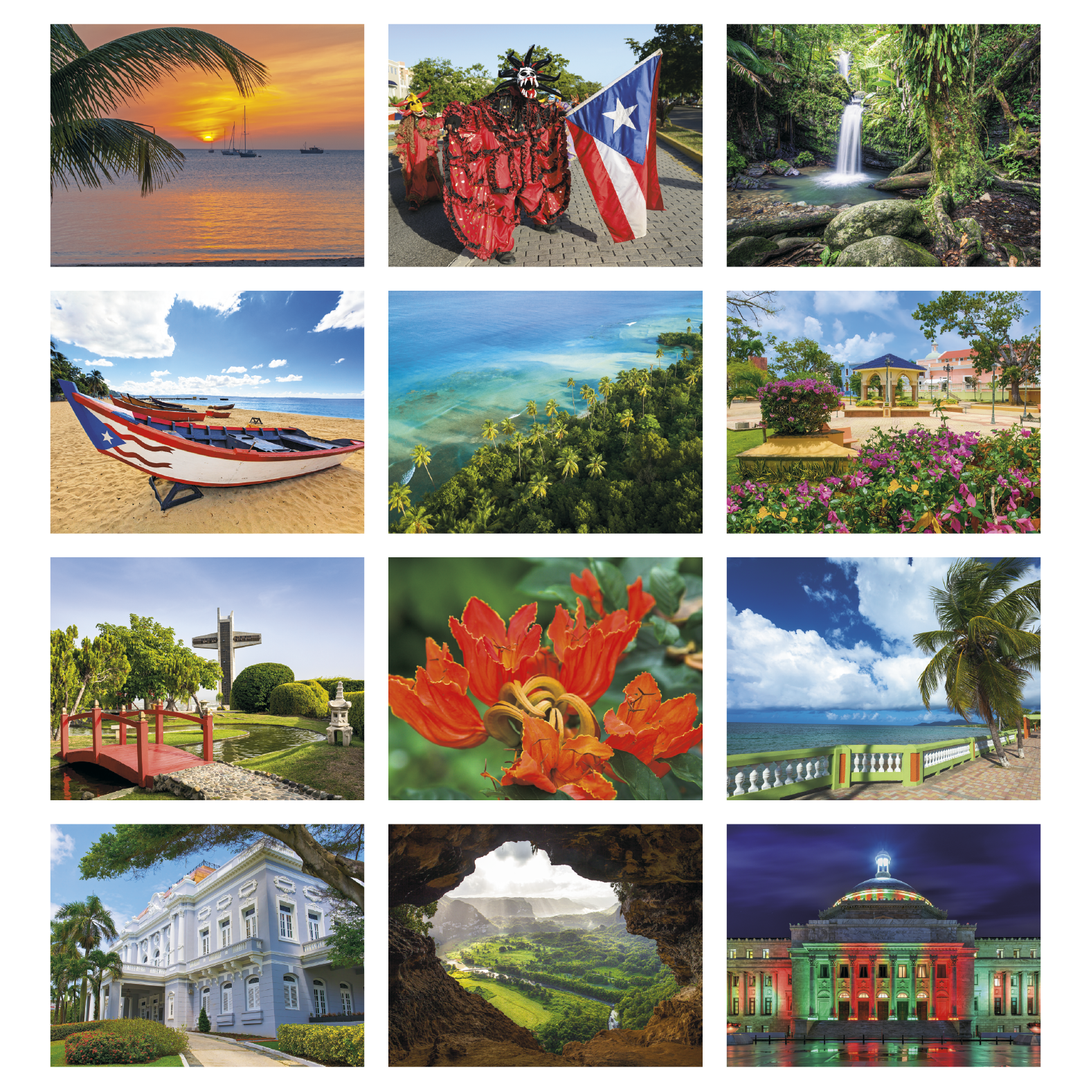 Puerto Rico promotional calendar featuring beautiful images of landmarks and scenic destinations, with high-quality imagery and an FSC®-certified gloss paper cover.
