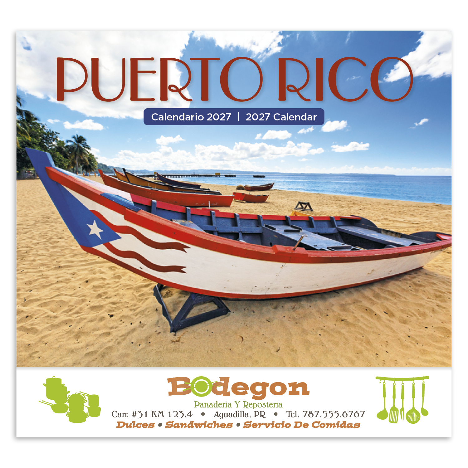 Puerto Rico promotional calendar featuring beautiful images of landmarks and scenic destinations, with high-quality imagery and an FSC®-certified gloss paper cover.