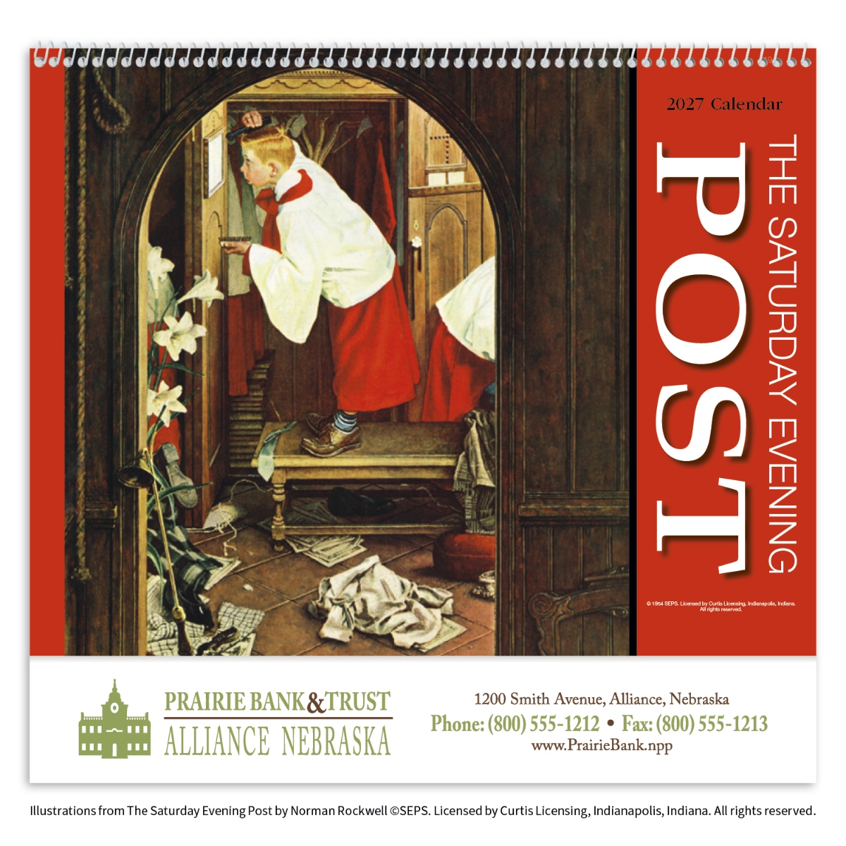 Vintage wall calendar featuring nostalgic Saturday Evening Post imagery and classic scenes from a bygone era.
