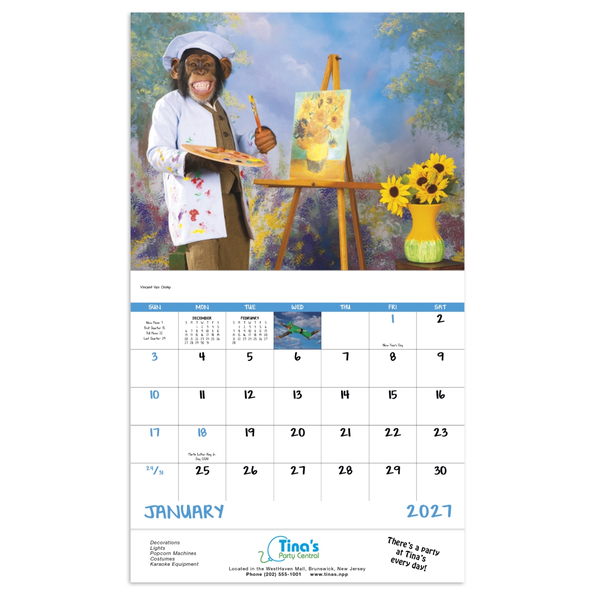 Funny monkey wall calendar featuring playful animal photography and humorous images throughout the year.