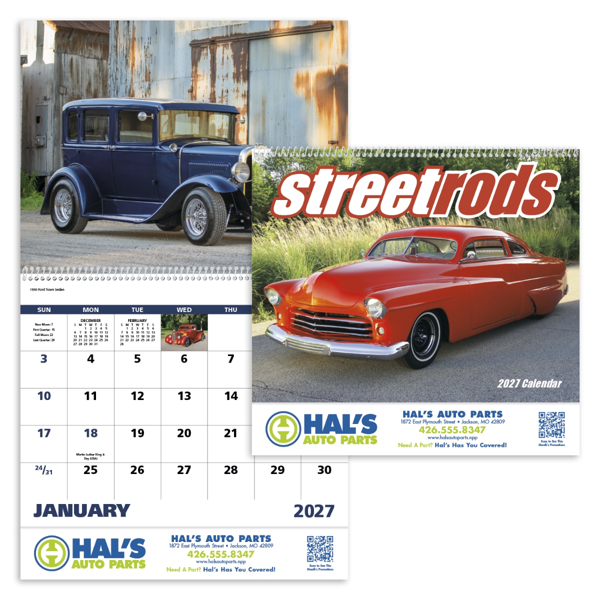 Hot rod wall calendar featuring powerful classic cars, custom vehicles, and high-quality automotive photography.