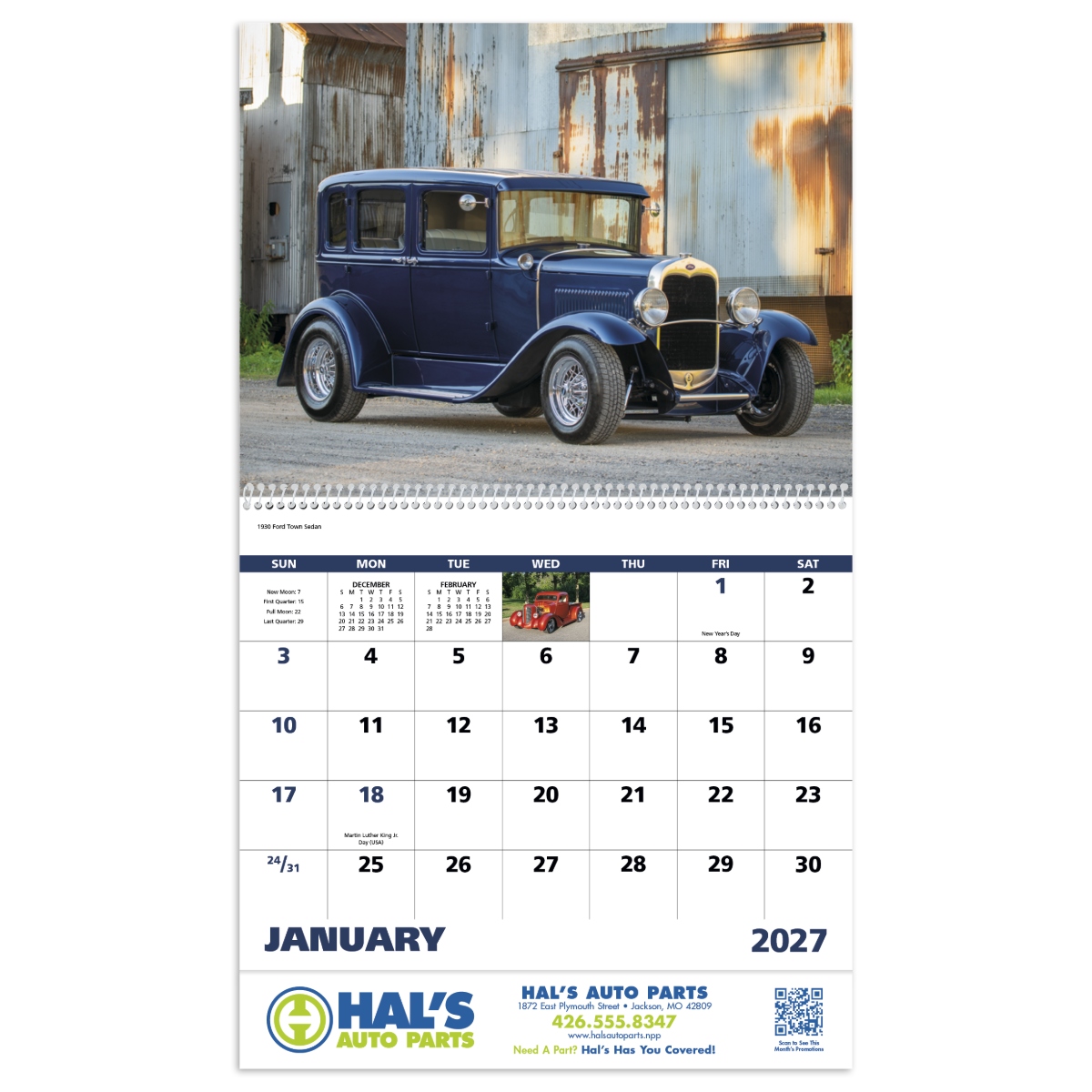 Hot rod wall calendar featuring powerful classic cars, custom vehicles, and high-quality automotive photography.