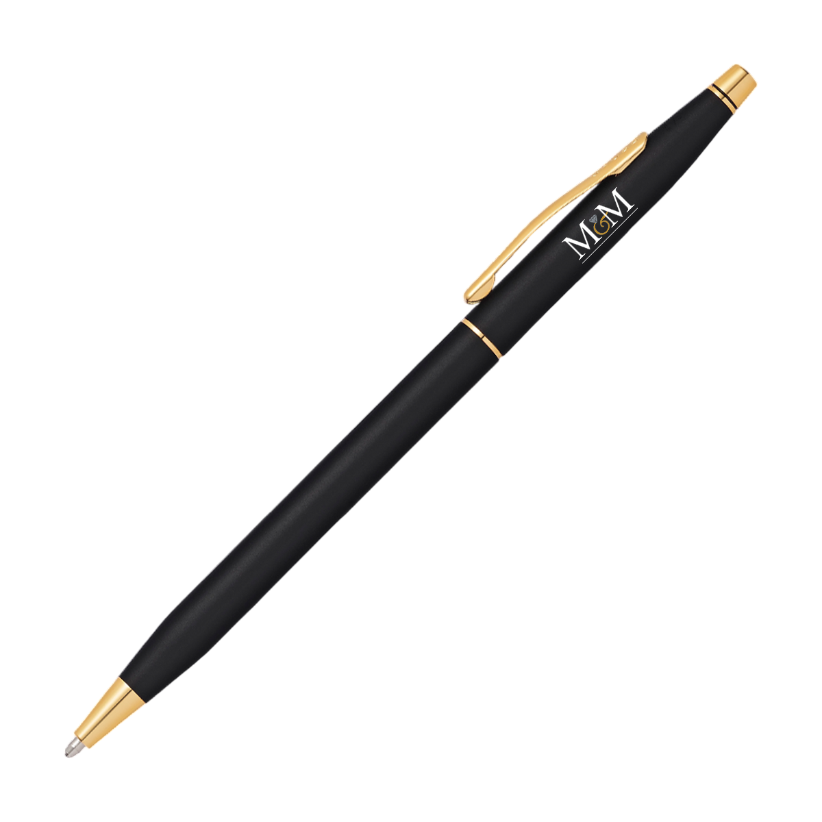 Black/Gold Cross® Classic Century Ballpoint Pen with 23kt Gold Plated Appointments, featuring a slim polished metal barrel with elegant 23kt gold-plated accents, twist-action ballpoint mechanism, medium black ink, and a premium gift box, ideal for executive writing, corporate gifts, and everyday professional use.